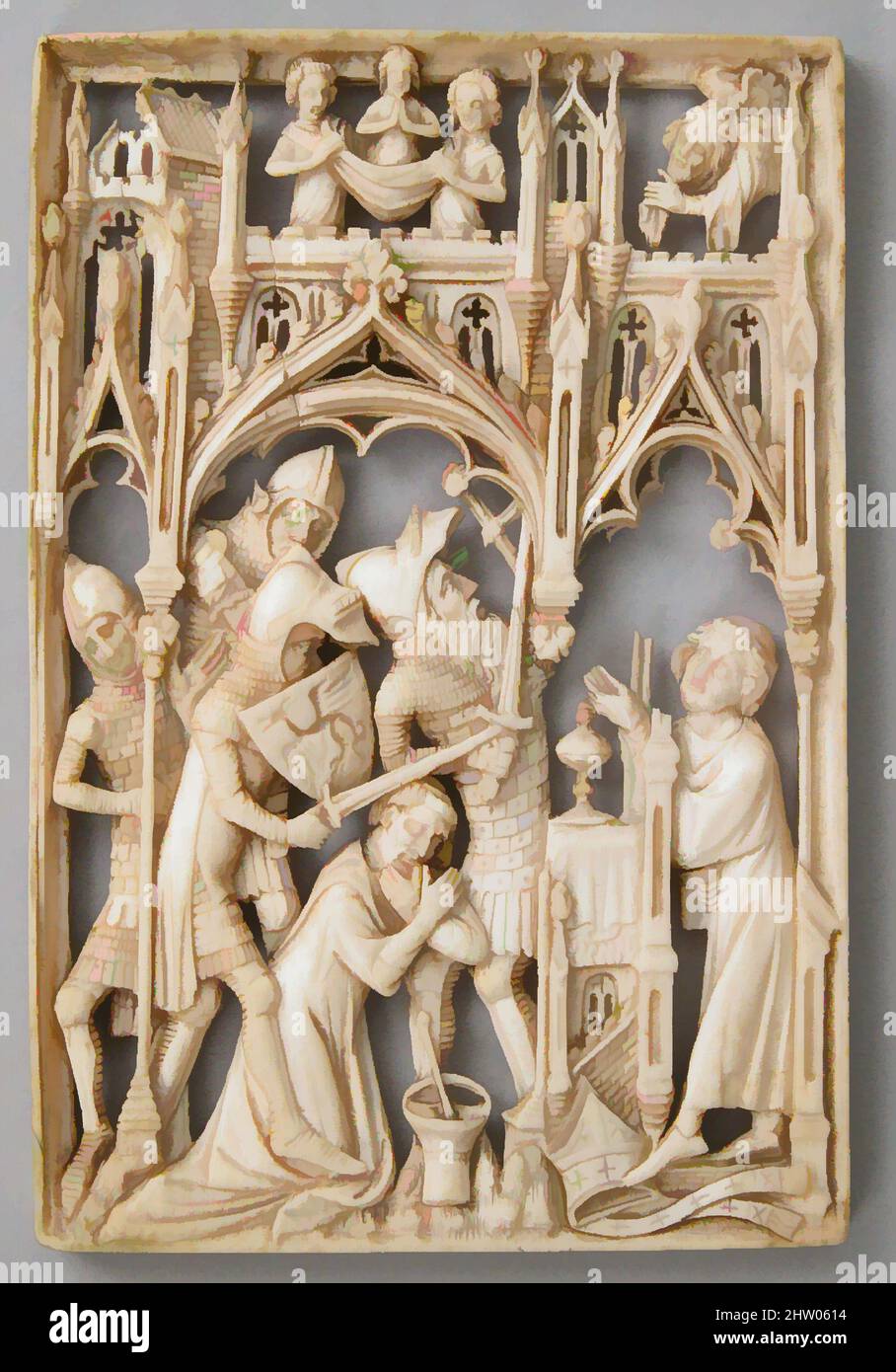 Art inspired by Martyrdom of Thomas à Becket, 1400 (?), British (?), Ivory, Overall: 3 7/16 x 2 5/16 x 1/4 in. (8.7 x 5.8 x 0.6 cm), Ivories, Thomas Becket, archbishop of Canterbury from 1162 to 1170, is perhaps best known for his struggles with King Henry II of England over the, Classic works modernized by Artotop with a splash of modernity. Shapes, color and value, eye-catching visual impact on art. Emotions through freedom of artworks in a contemporary way. A timeless message pursuing a wildly creative new direction. Artists turning to the digital medium and creating the Artotop NFT Stock Photo