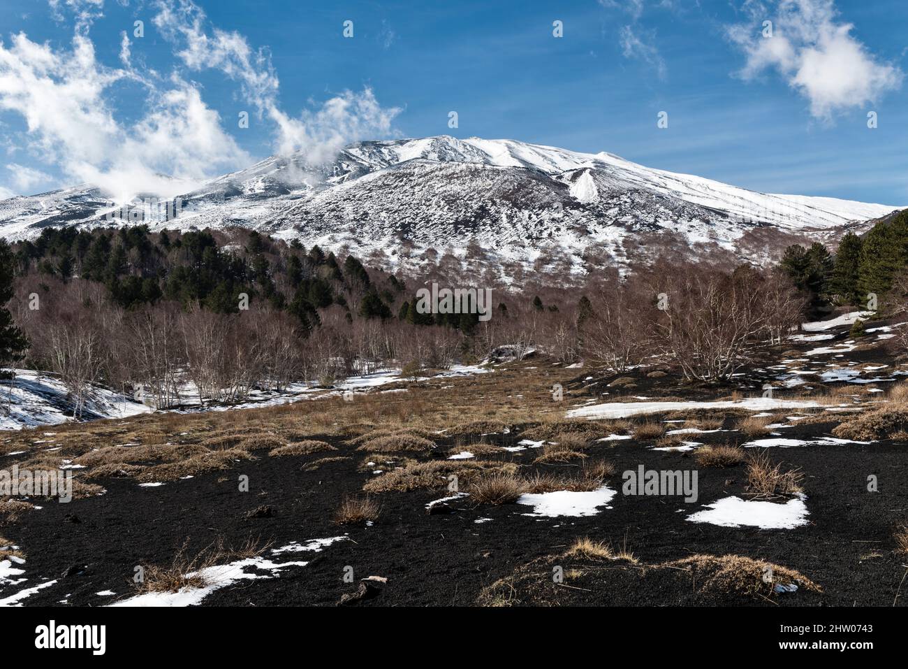 The summit of Mount Etna (3357m), Sicily, Italy, seen in late winter Stock Photo