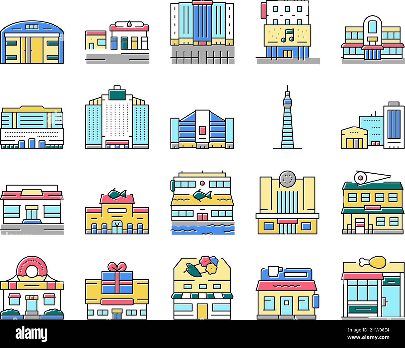 Building Restaurant And Store Icons Set Vector Stock Vector Image & Art ...