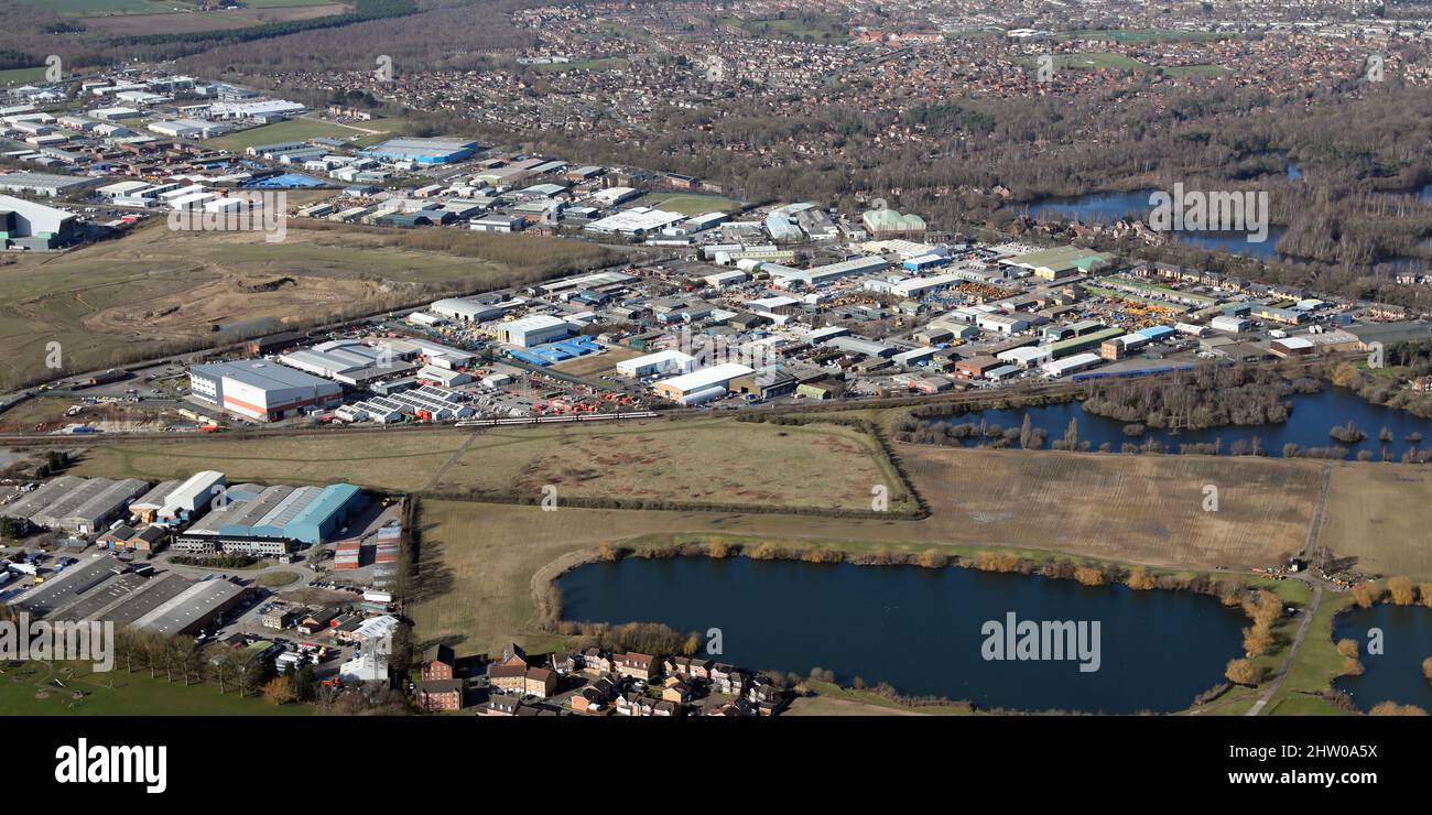aerial view of industry and businesses on the Doddington Road (B1190) South West of Lincoln Stock Photo