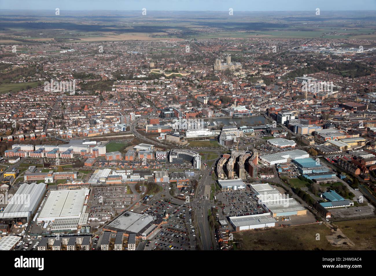 aerial view of Lincoln city centre skyline, Lincolnshire Stock Photo