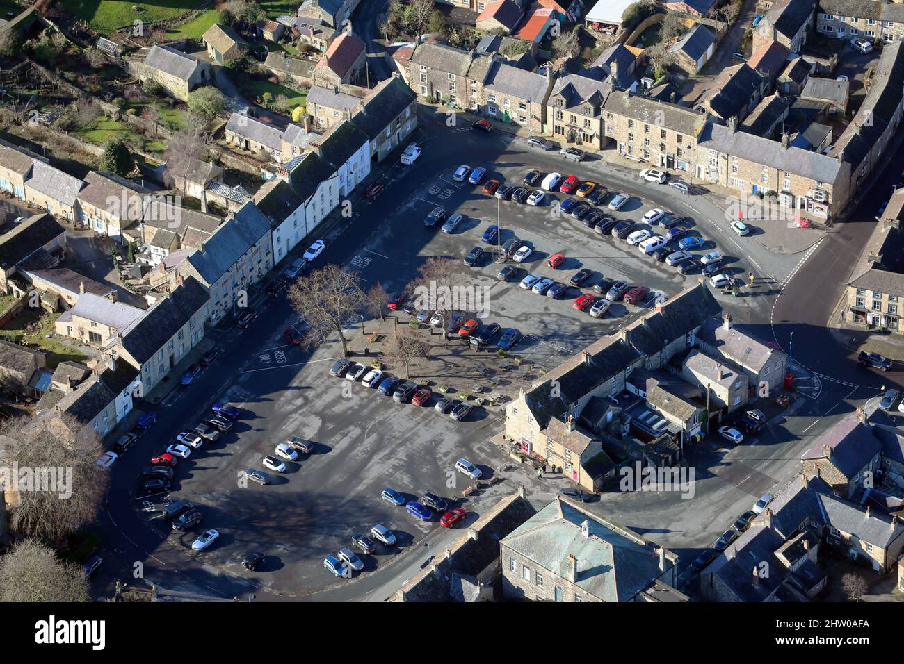 aerial view of Masham town centre, North Yorkshire Stock Photo