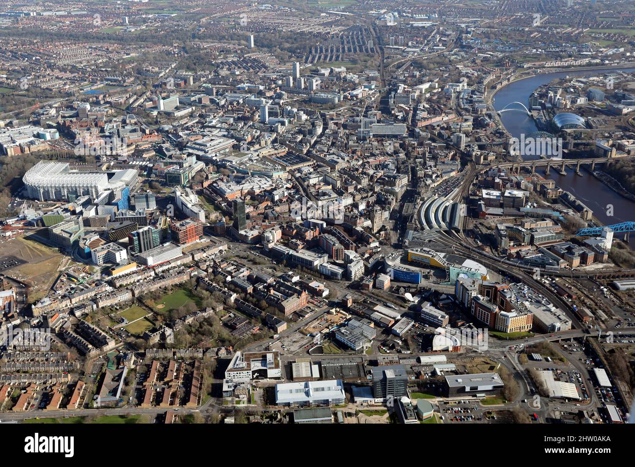 aerial view of Newcastle-upon-Tyne city centre, Tyne & Wear, UK Stock Photo
