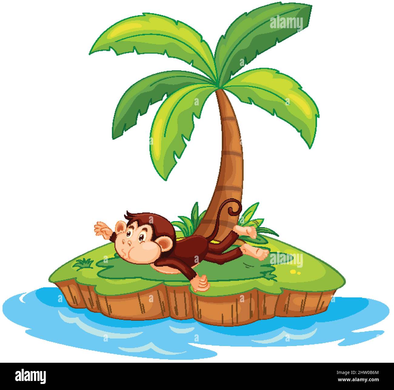 Laying monkey cartoon character on isolated island illustration Stock ...