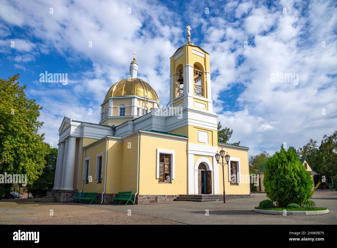Kazansky Cathedral close-up. Elista, Kalmykia, Russia Stock Photo