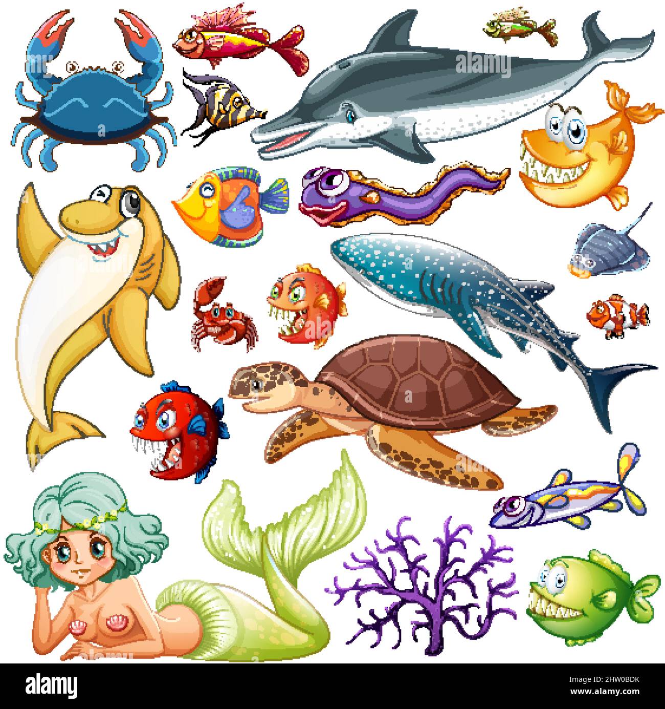 Different types of sea animals illustration Stock Vector Image & Art