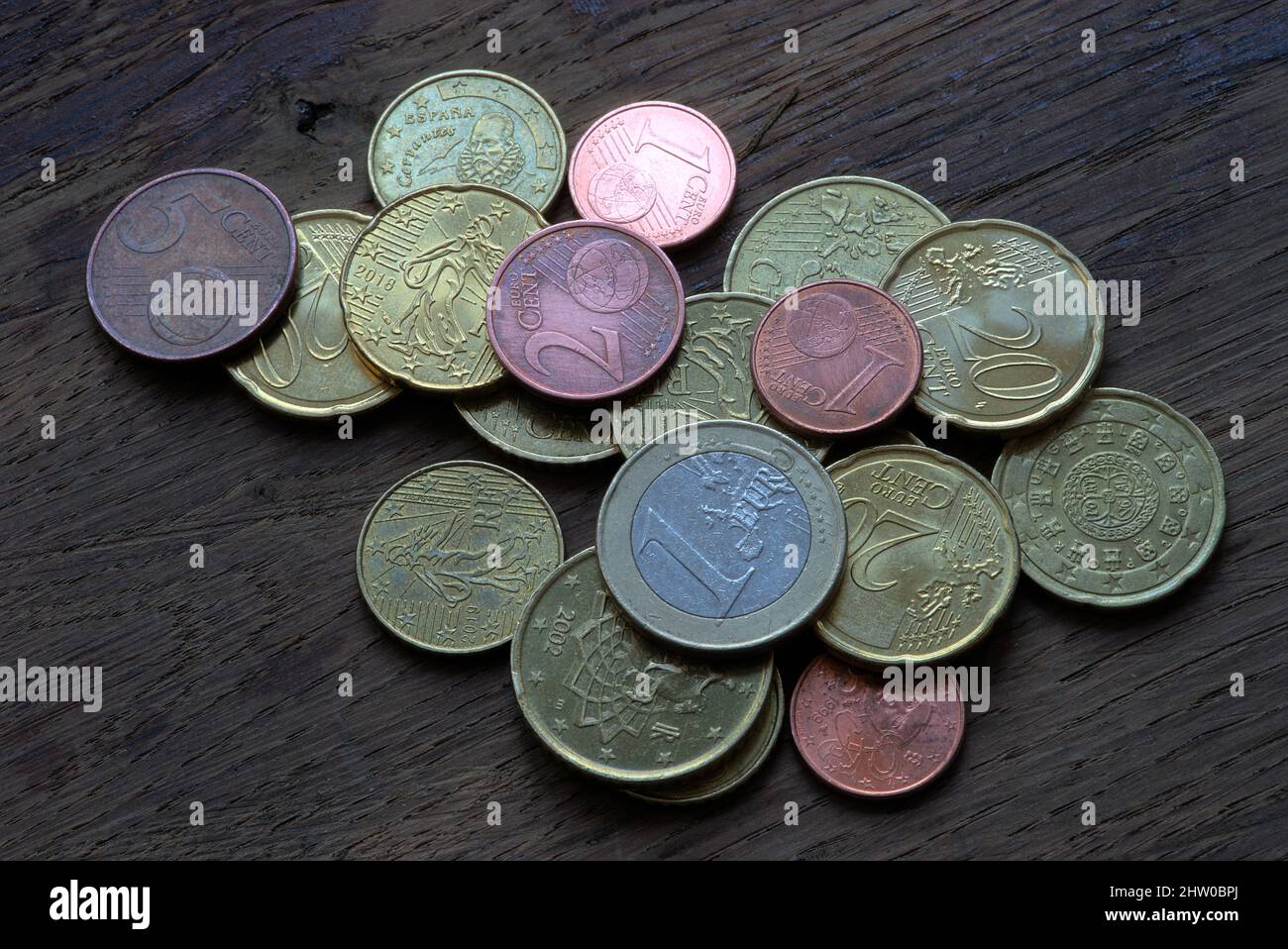 small coppered euro cent coins Stock Photo