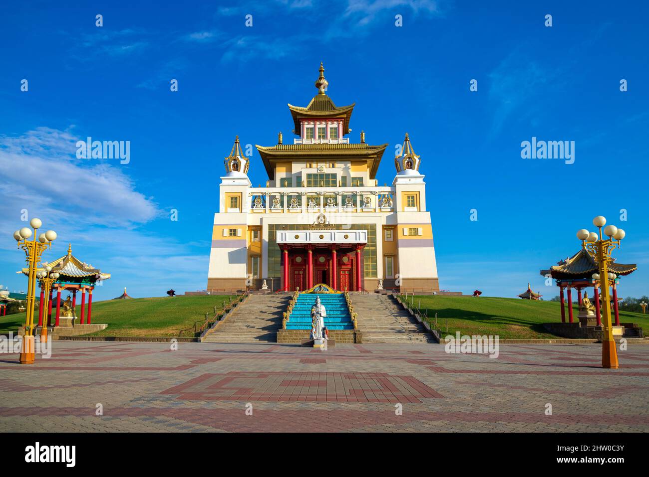 View of the Buddhist temple 'Golden Abode of Buddha Shakyamuni'. The main entrance. Elista, Russia Stock Photo