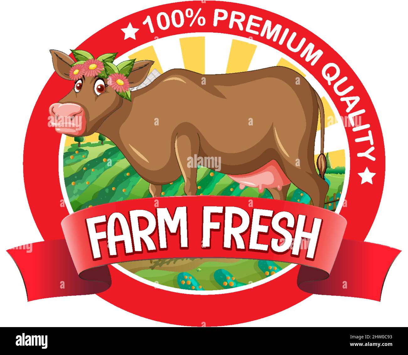 A cow with a Farm fresh label illustration Stock Vector Image & Art - Alamy