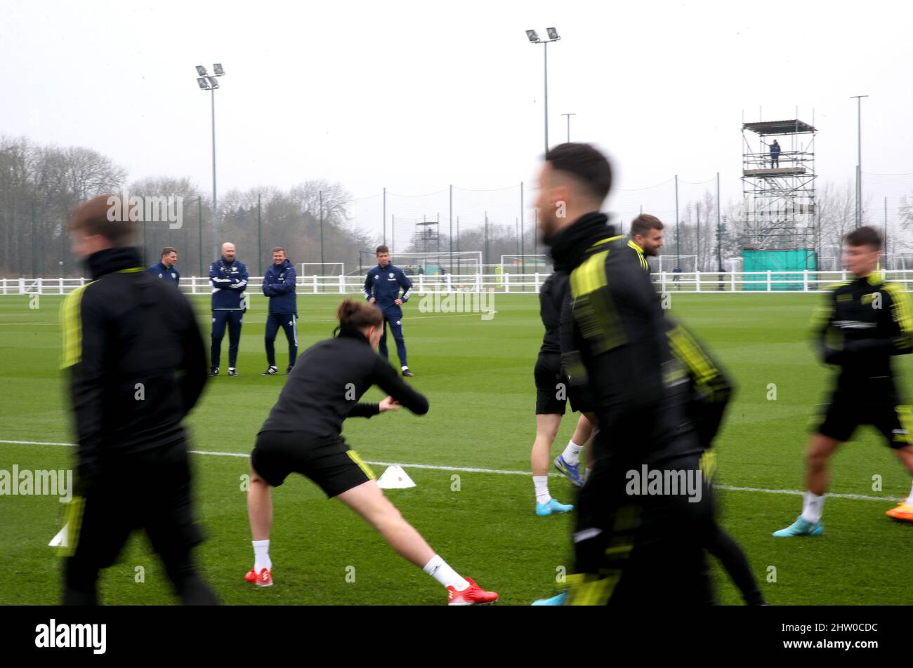 Leeds United players during a training session at Thorp Arch Training