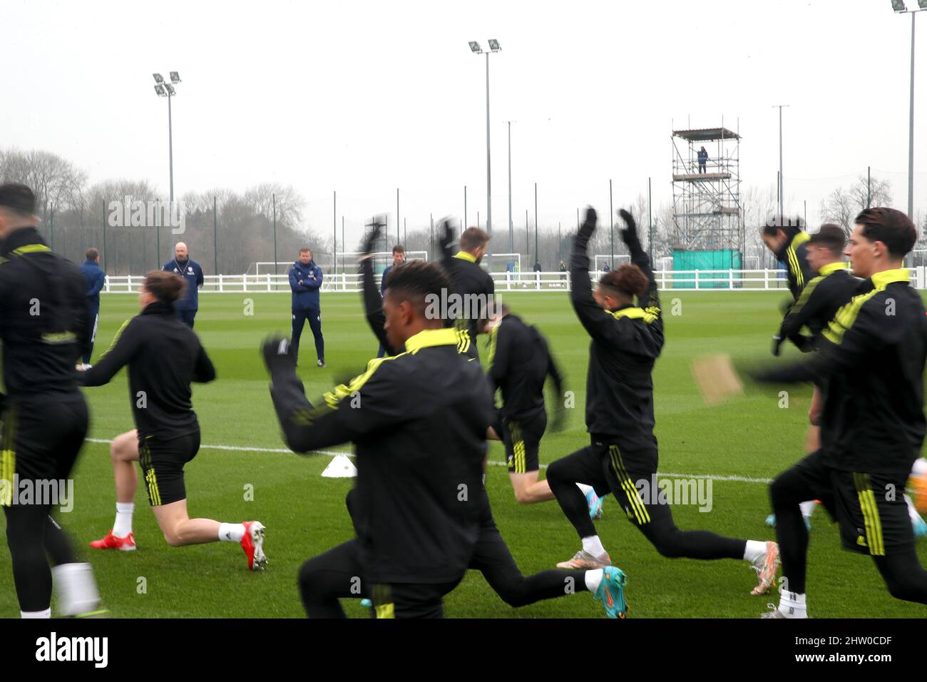 Leeds United players during a training session at Thorp Arch Training