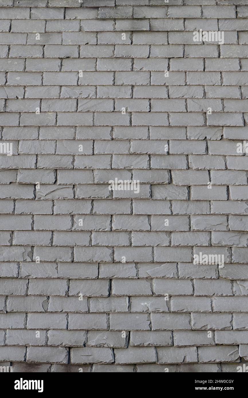 Frost on Rows of Grey Slate Roofing Tiles Stock Photo