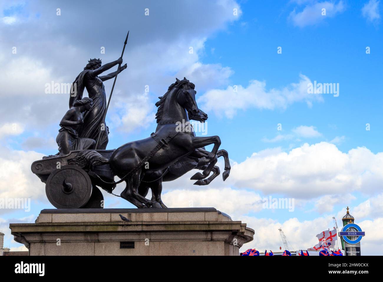 LONDON, GRAIT BRITAIN - MAY 9, 2014: This is monument to Queen Boudicca - the leader of the Celts, the fallen in the defense of London in '61. Stock Photo