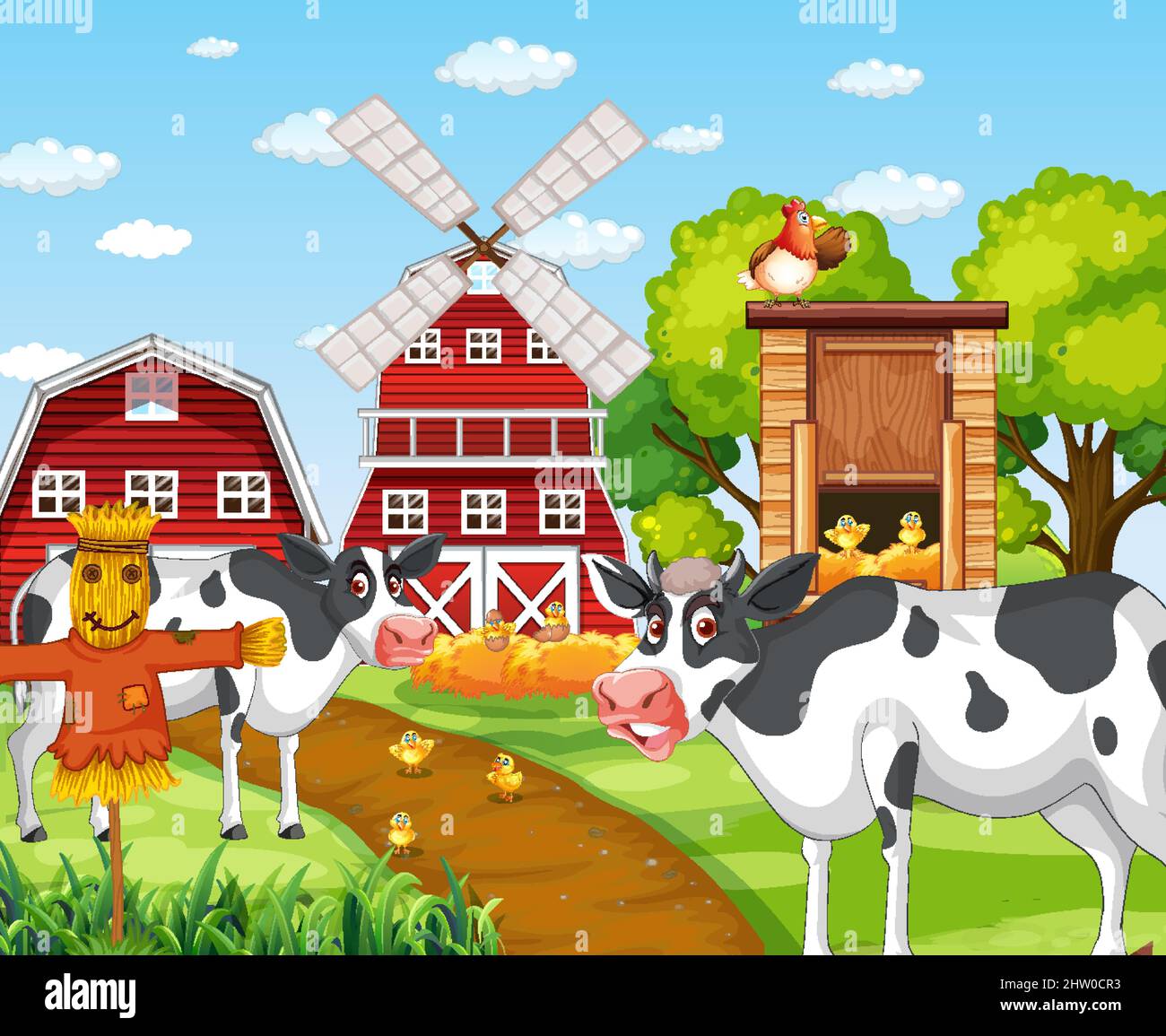 Scene with farm animal on the farm illustration Stock Vector Image ...