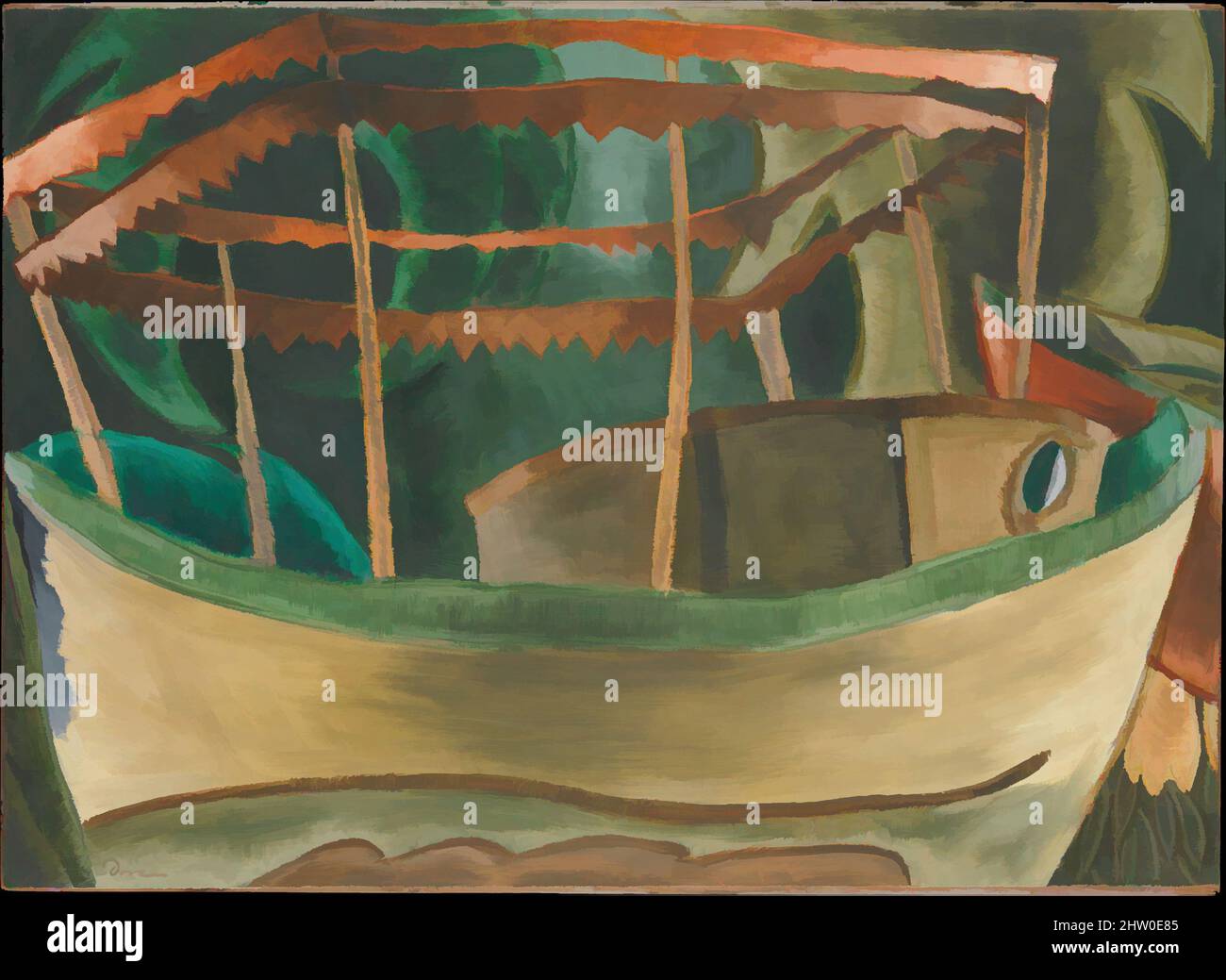 Art inspired by Fishboat, 1930, Oil on paperboard nailed to wood strainer, 24 1/4 × 33 1/4 in. (61.6 × 84.5 cm), Paintings, Arthur Dove (American, Canandaigua, New York 1880–1946 Huntington, New York), Dove spent much of his artistic career either living on a boat (in warm weather) or, Classic works modernized by Artotop with a splash of modernity. Shapes, color and value, eye-catching visual impact on art. Emotions through freedom of artworks in a contemporary way. A timeless message pursuing a wildly creative new direction. Artists turning to the digital medium and creating the Artotop NFT Stock Photo