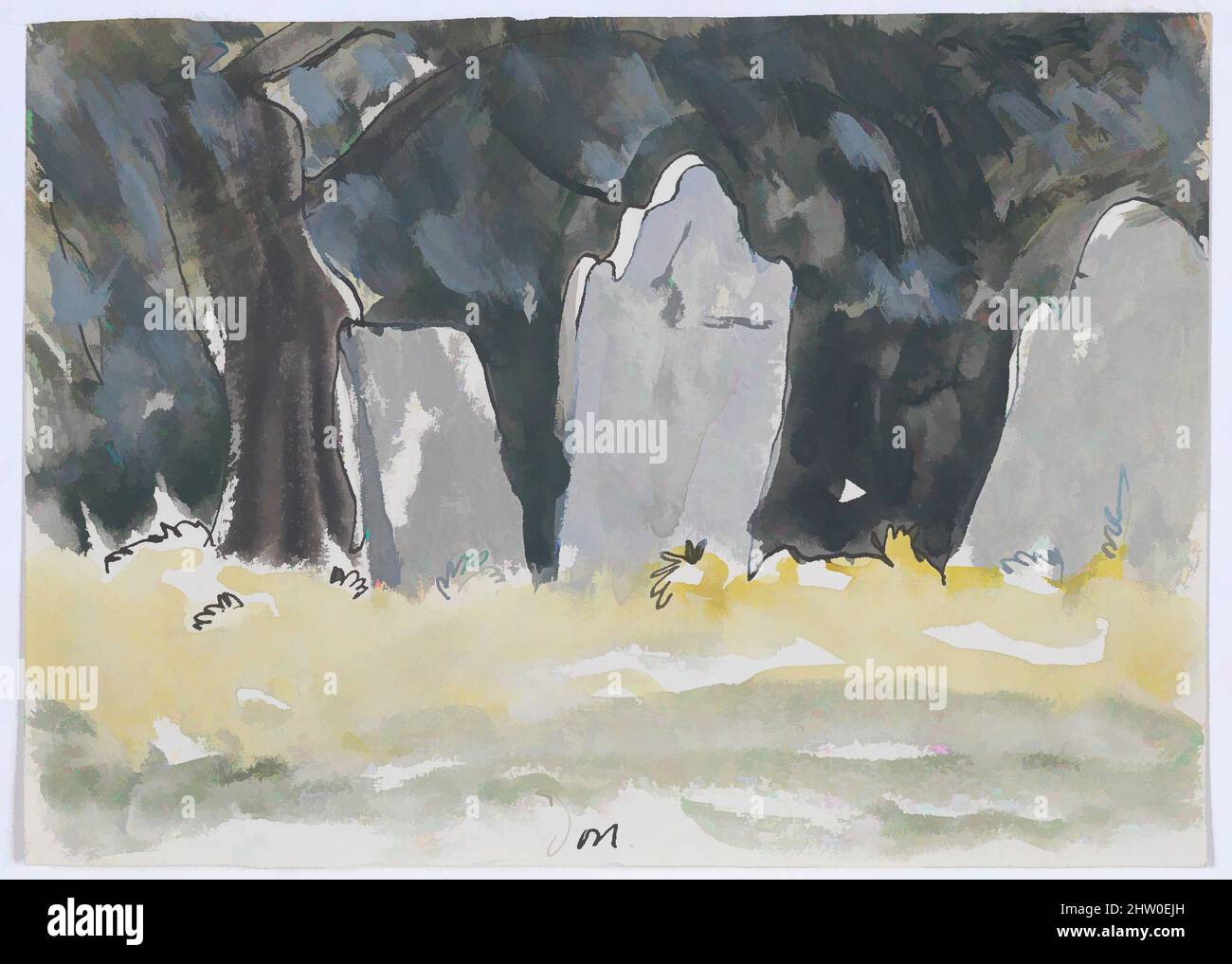 Art inspired by Old Tombstones, 1935, Watercolor, gouache, and ink on paper, 5 x 7 in. (12.7 x 17.8 cm), Drawings, Arthur Dove (American, Canandaigua, New York 1880–1946 Huntington, New York, Classic works modernized by Artotop with a splash of modernity. Shapes, color and value, eye-catching visual impact on art. Emotions through freedom of artworks in a contemporary way. A timeless message pursuing a wildly creative new direction. Artists turning to the digital medium and creating the Artotop NFT Stock Photo