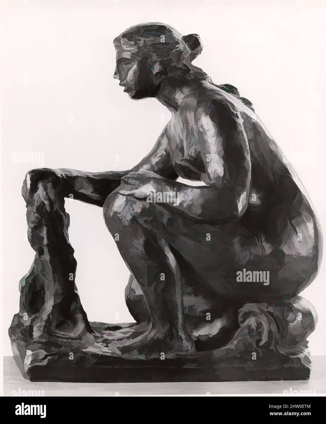 Art inspired by Washerwoman, 1916, Bronze, 13 1/4 x 11 1/2 x 6 in. (33.7 x 29.2 x 15.2 cm), Sculpture, Auguste Renoir (French, Limoges 1841–1919 Cagnes-sur-Mer, Classic works modernized by Artotop with a splash of modernity. Shapes, color and value, eye-catching visual impact on art. Emotions through freedom of artworks in a contemporary way. A timeless message pursuing a wildly creative new direction. Artists turning to the digital medium and creating the Artotop NFT Stock Photo