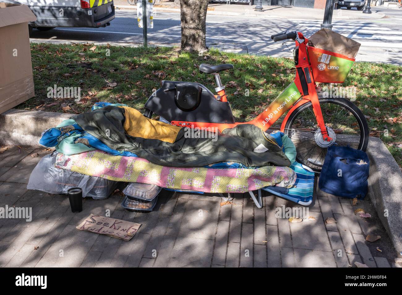 Arlington, Virginia. Homeless Sleeping Pad. Stock Photo