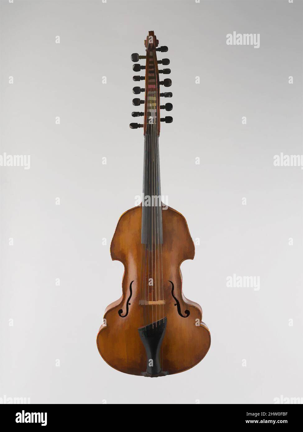 Art inspired by Viola d'Amore, 1739, Augsburg, Germany, German, Spruce, maple, L. 82.9 cm, Body L. 42.4 cm, String L. 39 cm approx., Chordophone-Lute-bowed-unfretted, Classic works modernized by Artotop with a splash of modernity. Shapes, color and value, eye-catching visual impact on art. Emotions through freedom of artworks in a contemporary way. A timeless message pursuing a wildly creative new direction. Artists turning to the digital medium and creating the Artotop NFT Stock Photo