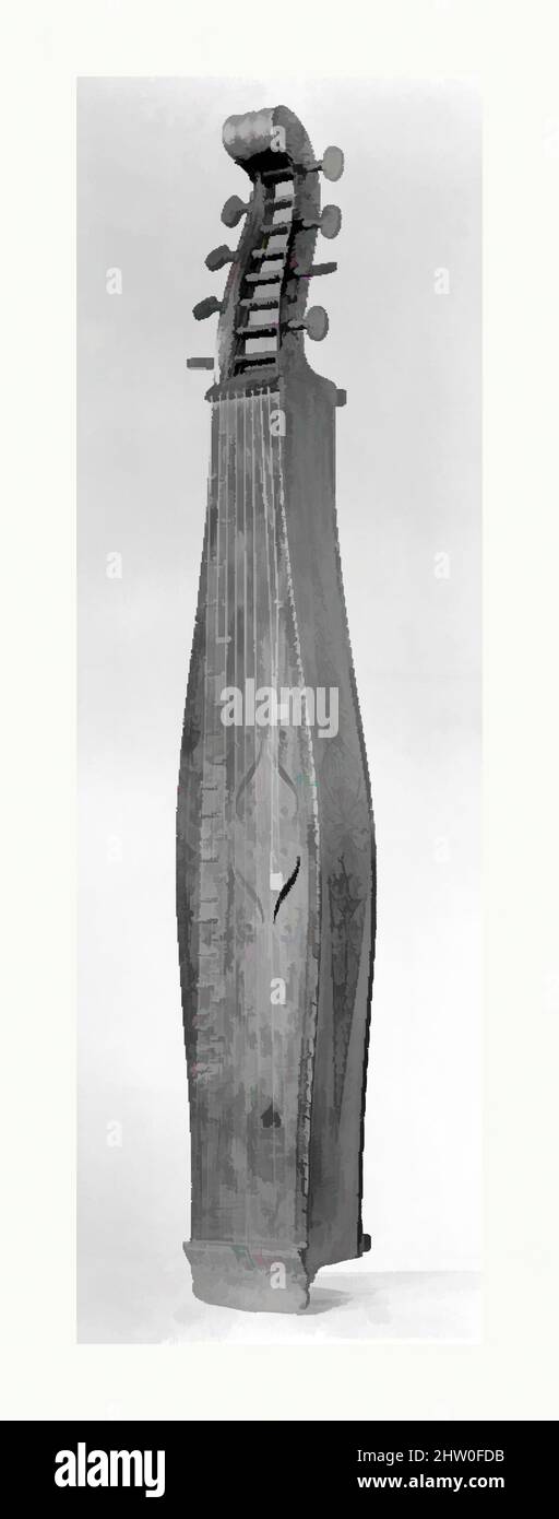 Art inspired by Langeleik, late 18th or early 19th century, Christiana, Norway, Norwegian (Christiana), Wood, metal, L. 94.6 cm, Greatest width 13.7 cm, Depth of soundbox 8.7 cm, Sounding length of longest string 65.9 cm, Sounding length of shortest string +/- 43.8 cm, Chordophone-, Classic works modernized by Artotop with a splash of modernity. Shapes, color and value, eye-catching visual impact on art. Emotions through freedom of artworks in a contemporary way. A timeless message pursuing a wildly creative new direction. Artists turning to the digital medium and creating the Artotop NFT Stock Photo