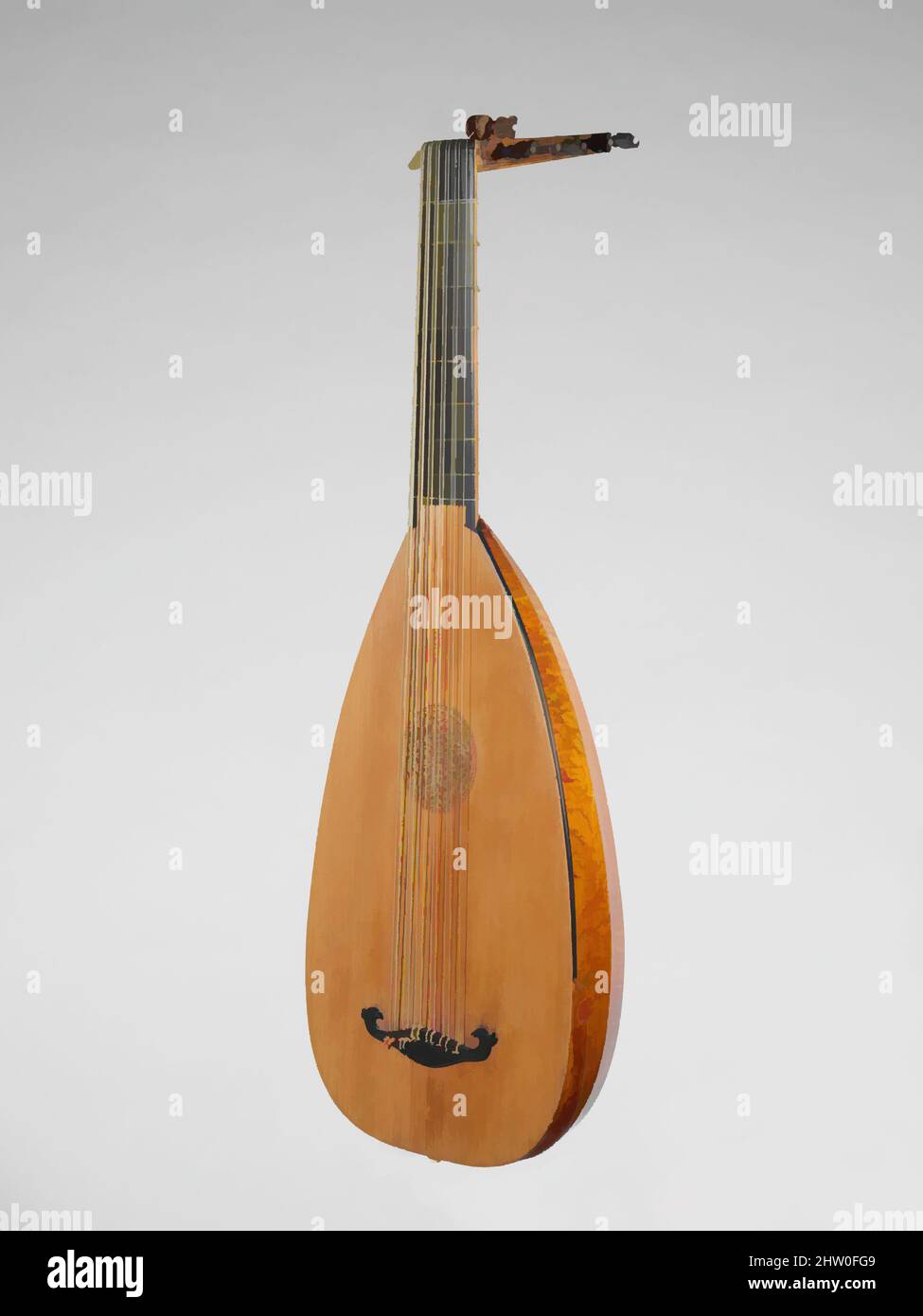 Art inspired by Mandora, 1726, Augsburg, Germany, German, Maple, spruce, ebony, L. to nut77.1cm (30.35 in.);String L.: Minimum 67.5 cm (26.58 in.); L. of top 48.5 cm. (19.09 in.), Chordophone-Lute-plucked-fretted, Gregori Ferdinand Wenger, Classic works modernized by Artotop with a splash of modernity. Shapes, color and value, eye-catching visual impact on art. Emotions through freedom of artworks in a contemporary way. A timeless message pursuing a wildly creative new direction. Artists turning to the digital medium and creating the Artotop NFT Stock Photo