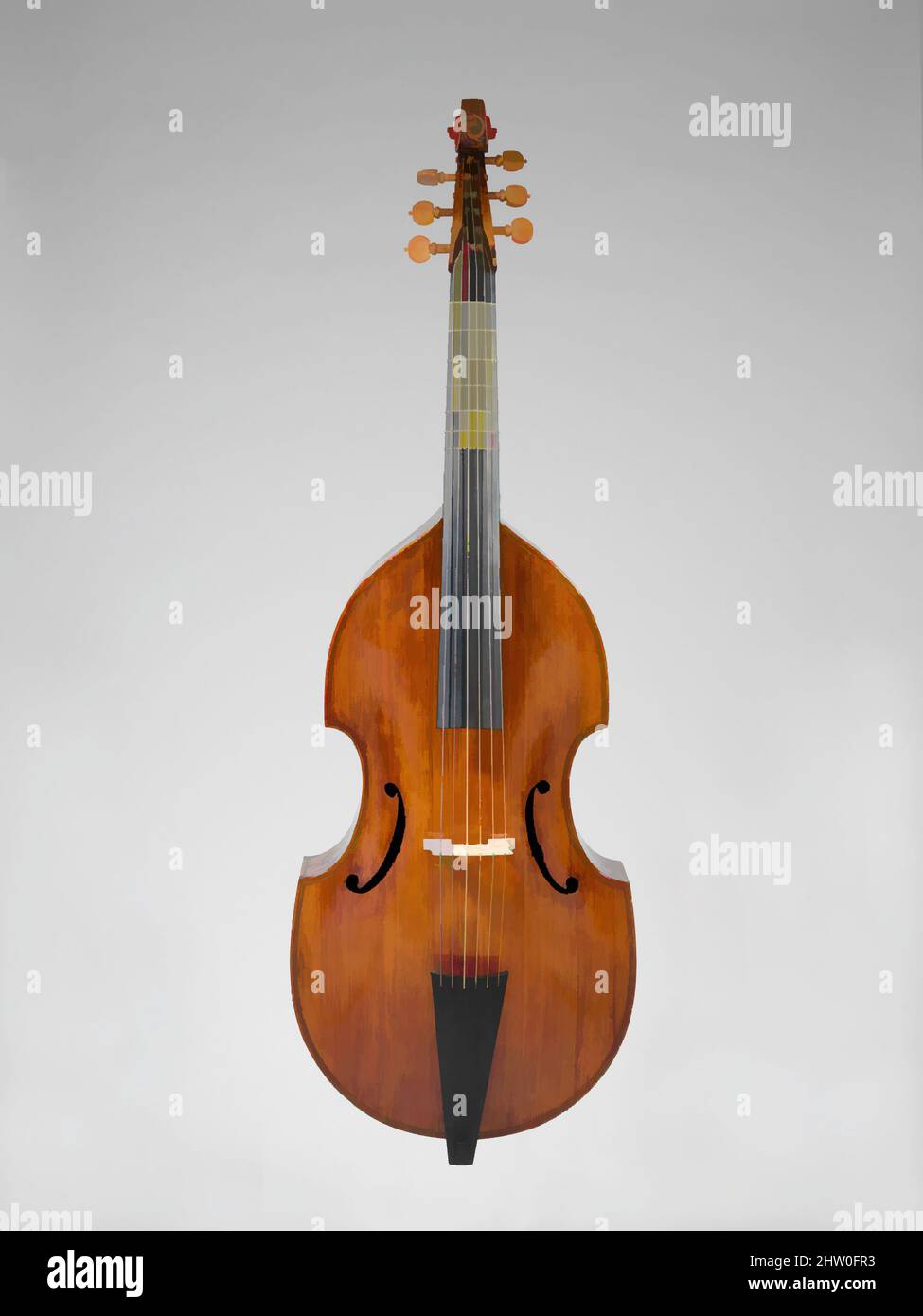 Art inspired by Bass Viola da Gamba, ca. 1600, London?, England, United Kingdom, British, Wood, Total L.: 119.5 cm (47-1/16 in.); Body L.: 71.5 cm (28-3/16 in.); Body W.: upper 32 cm (12-1/2 in.), middle 23.4 cm (9-3/16 in.), lower 39 cm (15-1/8 in.); Rib H.: upper 9 cm (3-5/8 in, Classic works modernized by Artotop with a splash of modernity. Shapes, color and value, eye-catching visual impact on art. Emotions through freedom of artworks in a contemporary way. A timeless message pursuing a wildly creative new direction. Artists turning to the digital medium and creating the Artotop NFT Stock Photo