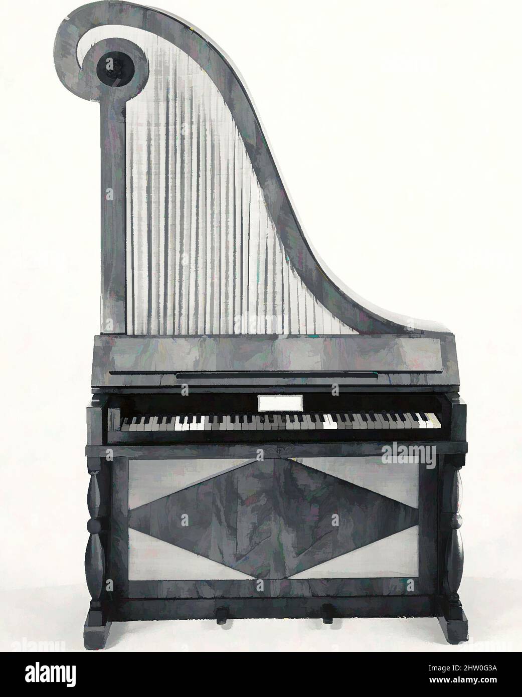 Art inspired by Upright (Giraffe) Piano, 1810, Austria, Austrian, Wood, various materials, Case L. (perpendicular to keyboard): 55.3 cm (21-7/8 in.; W. parallel to keyboard): 115.8 cm (45-5/8 in.);H.: 199.5 cm (78-5/8 in.); 3-octave span: 47.7 cm (18-7/8 in.); Vibrating string L, Classic works modernized by Artotop with a splash of modernity. Shapes, color and value, eye-catching visual impact on art. Emotions through freedom of artworks in a contemporary way. A timeless message pursuing a wildly creative new direction. Artists turning to the digital medium and creating the Artotop NFT Stock Photo