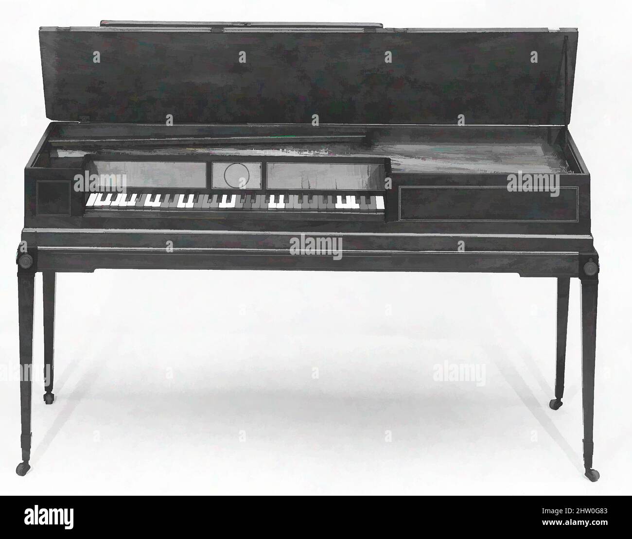 Art inspired by Square Piano, ca. 1791, New York, New York, United States, American, Mahogany, iron, stained hardwood, ivory, bone, various materials, Case length: 157.8 cm, Chordophone-Zither-struck-piano, Dodds & Claus, The piano makers Thomas Dodds and Christian Claus are, Classic works modernized by Artotop with a splash of modernity. Shapes, color and value, eye-catching visual impact on art. Emotions through freedom of artworks in a contemporary way. A timeless message pursuing a wildly creative new direction. Artists turning to the digital medium and creating the Artotop NFT Stock Photo