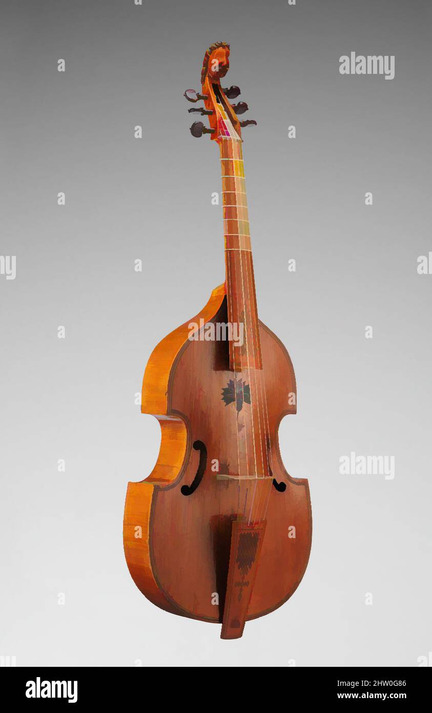 Art inspired by Viola da Gamba, 1640–65, London, United Kingdom, British, Maple, spruce, Height: 45 1/4 in. (115 cm), Chordophone-Lute-bowed-fretted, In England after 1600, small bass viols such as these began to displace larger consort instruments. Viols of this size remained dominant, Classic works modernized by Artotop with a splash of modernity. Shapes, color and value, eye-catching visual impact on art. Emotions through freedom of artworks in a contemporary way. A timeless message pursuing a wildly creative new direction. Artists turning to the digital medium and creating the Artotop NFT Stock Photo