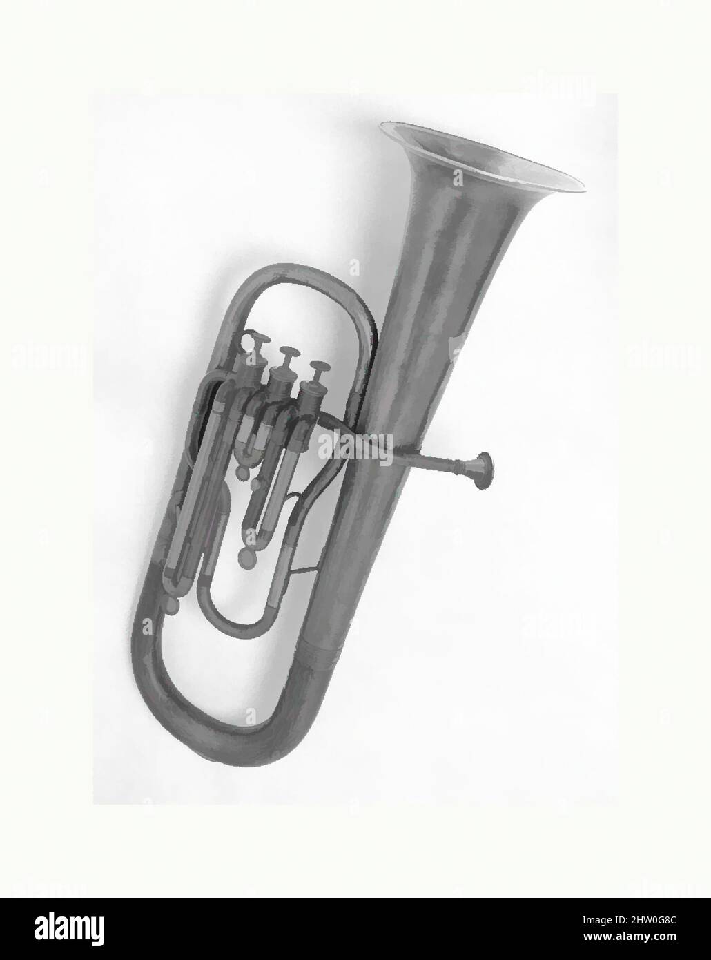 Art inspired by Baritone Saxhorn in B-flat, 1865–68, New York, New York, United States, American, Brass, nickel-silver, L.: 76.5 cm (30-1/8 in.); Diam. of bel: 21.9 cm (8-5/8 in.), Aerophone-Lip Vibrated, M. Slater, Classic works modernized by Artotop with a splash of modernity. Shapes, color and value, eye-catching visual impact on art. Emotions through freedom of artworks in a contemporary way. A timeless message pursuing a wildly creative new direction. Artists turning to the digital medium and creating the Artotop NFT Stock Photo