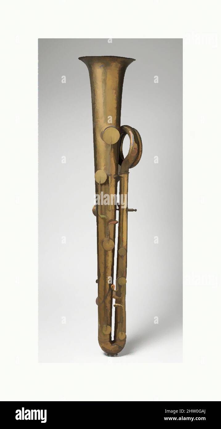 Art inspired by Bass Ophicleide, ca. 1825, France; Germany, German or French, Brass, Overall: 21.1 x 114.5cm (8 5/16 x 45 1/16in.), Aerophone-Lip Vibrated-horn, Classic works modernized by Artotop with a splash of modernity. Shapes, color and value, eye-catching visual impact on art. Emotions through freedom of artworks in a contemporary way. A timeless message pursuing a wildly creative new direction. Artists turning to the digital medium and creating the Artotop NFT Stock Photo