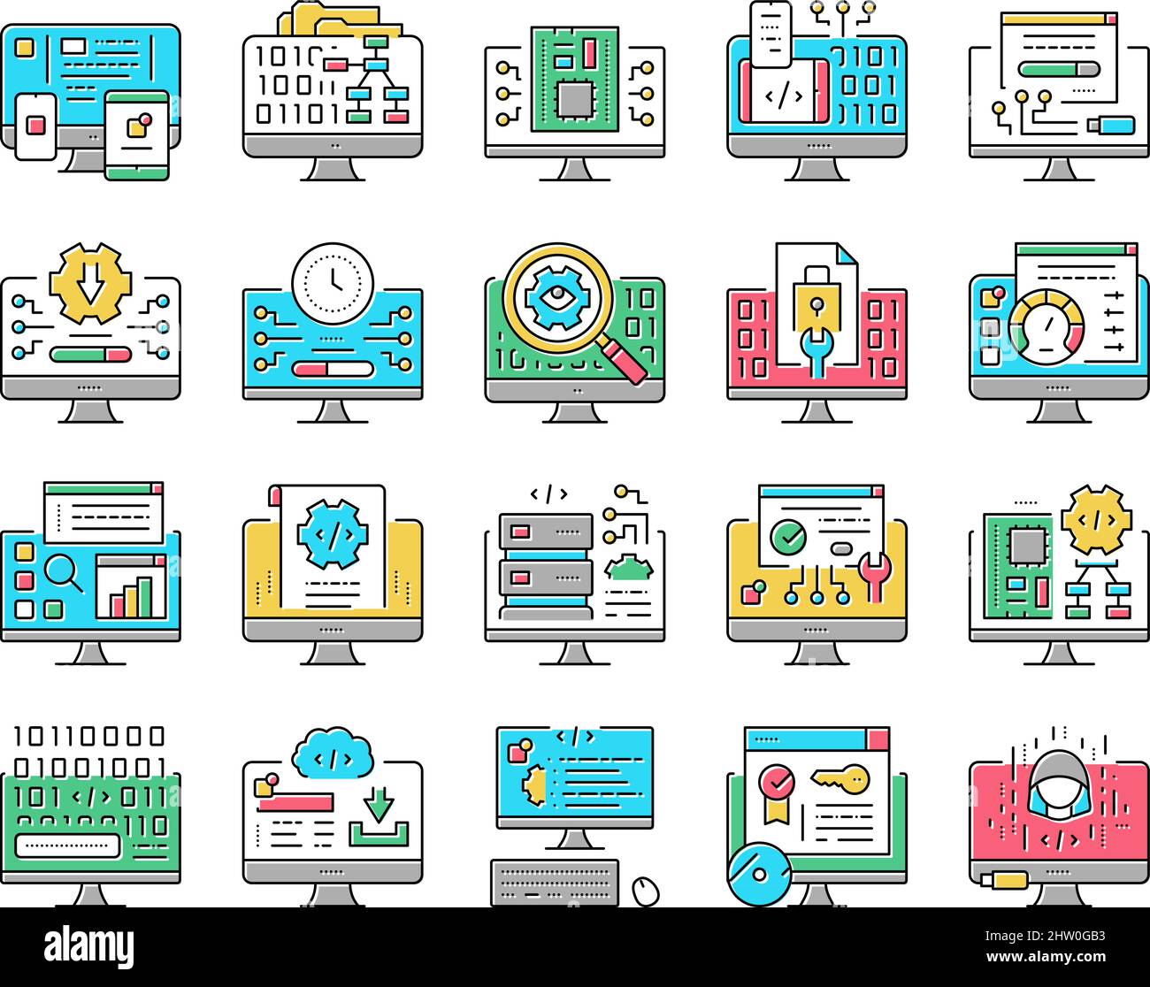 Software Program Development Icons Set Vector Stock Vector Image & Art ...