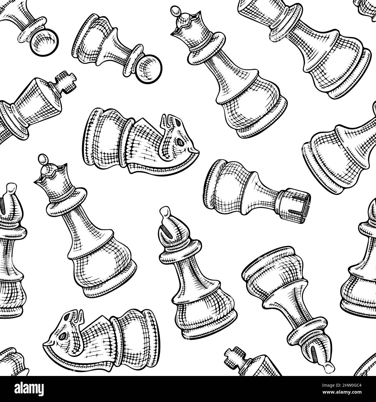 Chess pieces in sketch style. Chess club web background. Hand