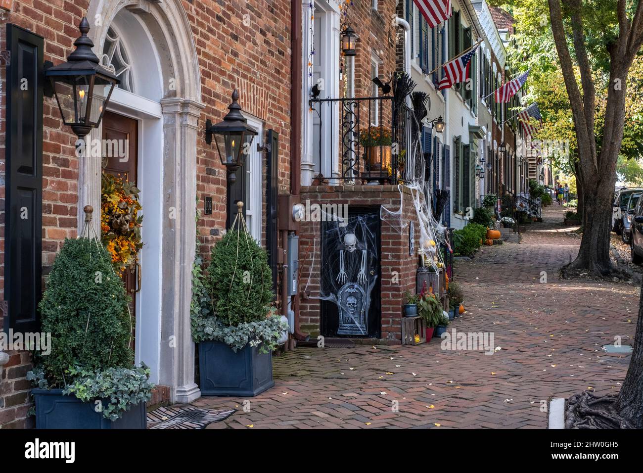Halloween Decorations, Old Town, Alexandria, Virginia, USA Stock Photo