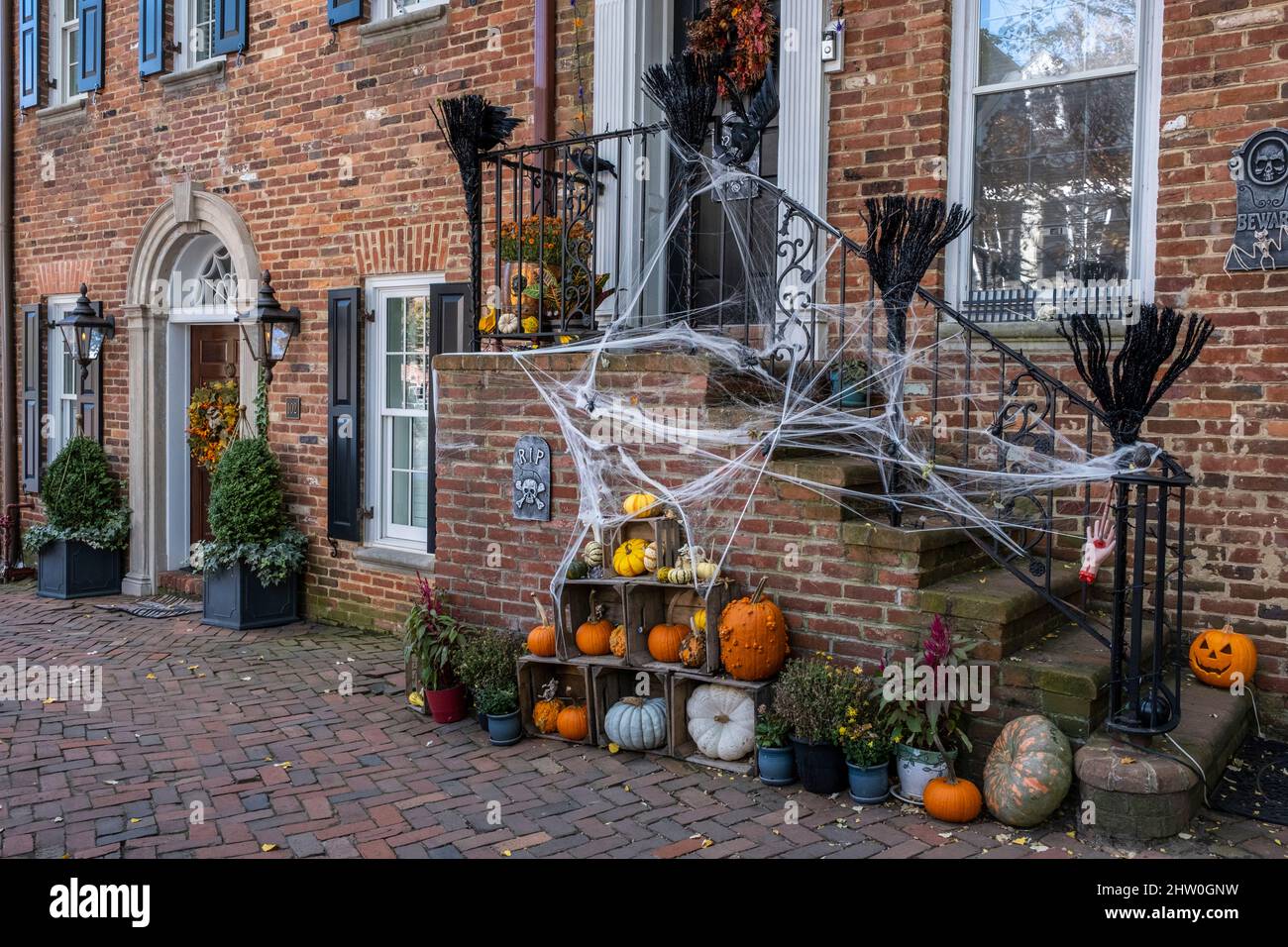 Halloween Decorations, Old Town, Alexandria, Virginia, USA Stock Photo