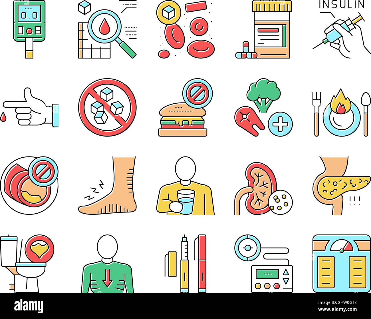 Diabetes Treatment Collection Icons Set Vector Stock Vector Image & Art ...