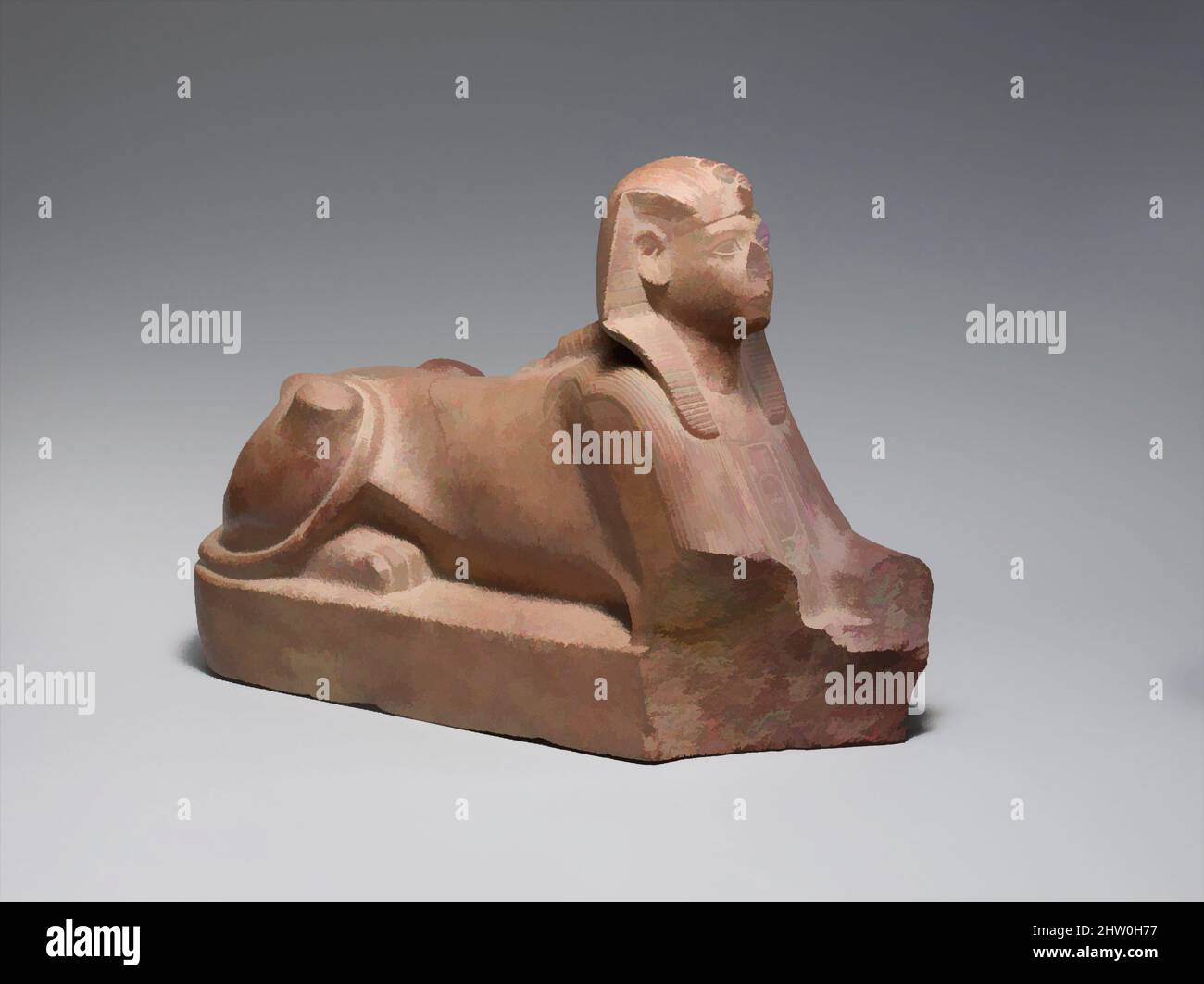 Art inspired by Sphinx of Thutmose III, New Kingdom, Dynasty 18, ca. 1479–1425 B.C., From Egypt, Quartzite, l. 34.6 cm (13 5/8 in); w. 11.4 cm (4 1/2 in); h.. 23.3 cm (9 3/16 in); weight 4.5 kg (9.9 lb), This finely executed representation of Thutmose III is made of extremely hard, Classic works modernized by Artotop with a splash of modernity. Shapes, color and value, eye-catching visual impact on art. Emotions through freedom of artworks in a contemporary way. A timeless message pursuing a wildly creative new direction. Artists turning to the digital medium and creating the Artotop NFT Stock Photo