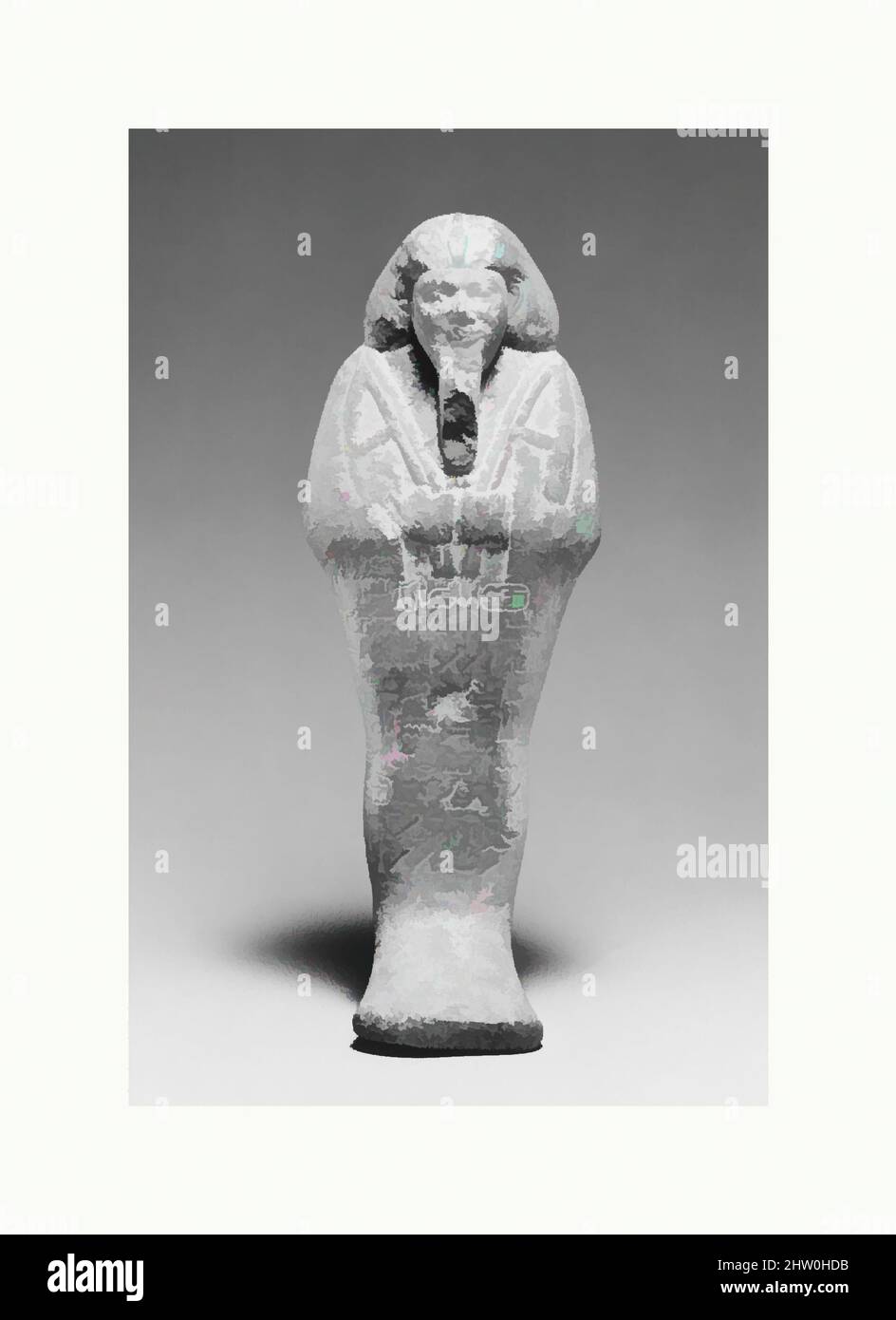 Art inspired by Shabti of Taharqo, Late Period, Kushite, Dynasty 25, 690–664 B.C., From Egypt and Sudan; Probably from Nubia, Nuri, Granite a Nubian variety, H. 20.3 × W. 7.6 × D. 5.4 cm (8 × 3 × 2 1/8 in.), The Kushite kings who ruled Egypt were buried in their Nubian homeland; this, Classic works modernized by Artotop with a splash of modernity. Shapes, color and value, eye-catching visual impact on art. Emotions through freedom of artworks in a contemporary way. A timeless message pursuing a wildly creative new direction. Artists turning to the digital medium and creating the Artotop NFT Stock Photo