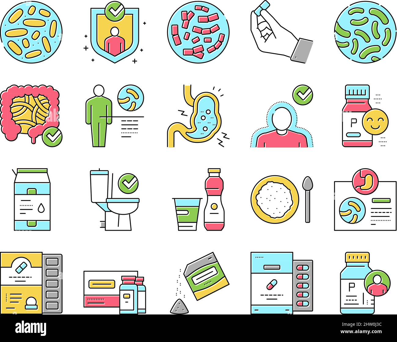 Probiotics Bacterium Collection Icons Set Vector Stock Vector Image ...