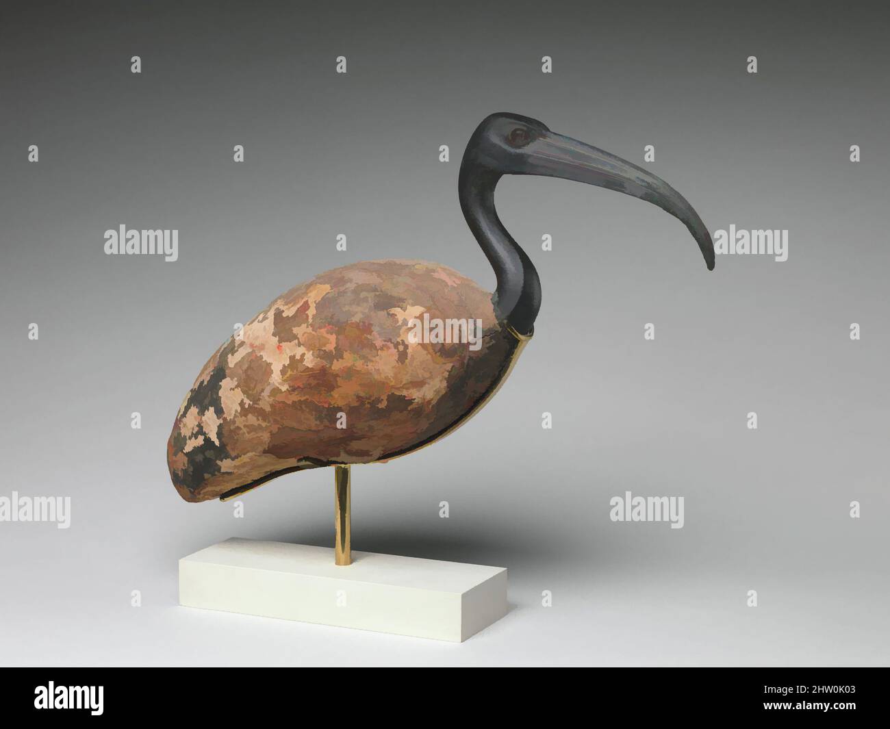 Art inspired by Ibis, Late Period–Ptolemaic Period, 600–30 B.C., From Egypt; Probably from Middle Egypt, Hermopolis (Ashmunein; Khemenu), Wood, gesso, linen, paint, bronze, glass (eyes), L. 47 cm (18 1/2 in.); W. 15.3 cm (6 in.); H. 33 cm (13 in.), The ibis was sacred to the god Thoth, Classic works modernized by Artotop with a splash of modernity. Shapes, color and value, eye-catching visual impact on art. Emotions through freedom of artworks in a contemporary way. A timeless message pursuing a wildly creative new direction. Artists turning to the digital medium and creating the Artotop NFT Stock Photo