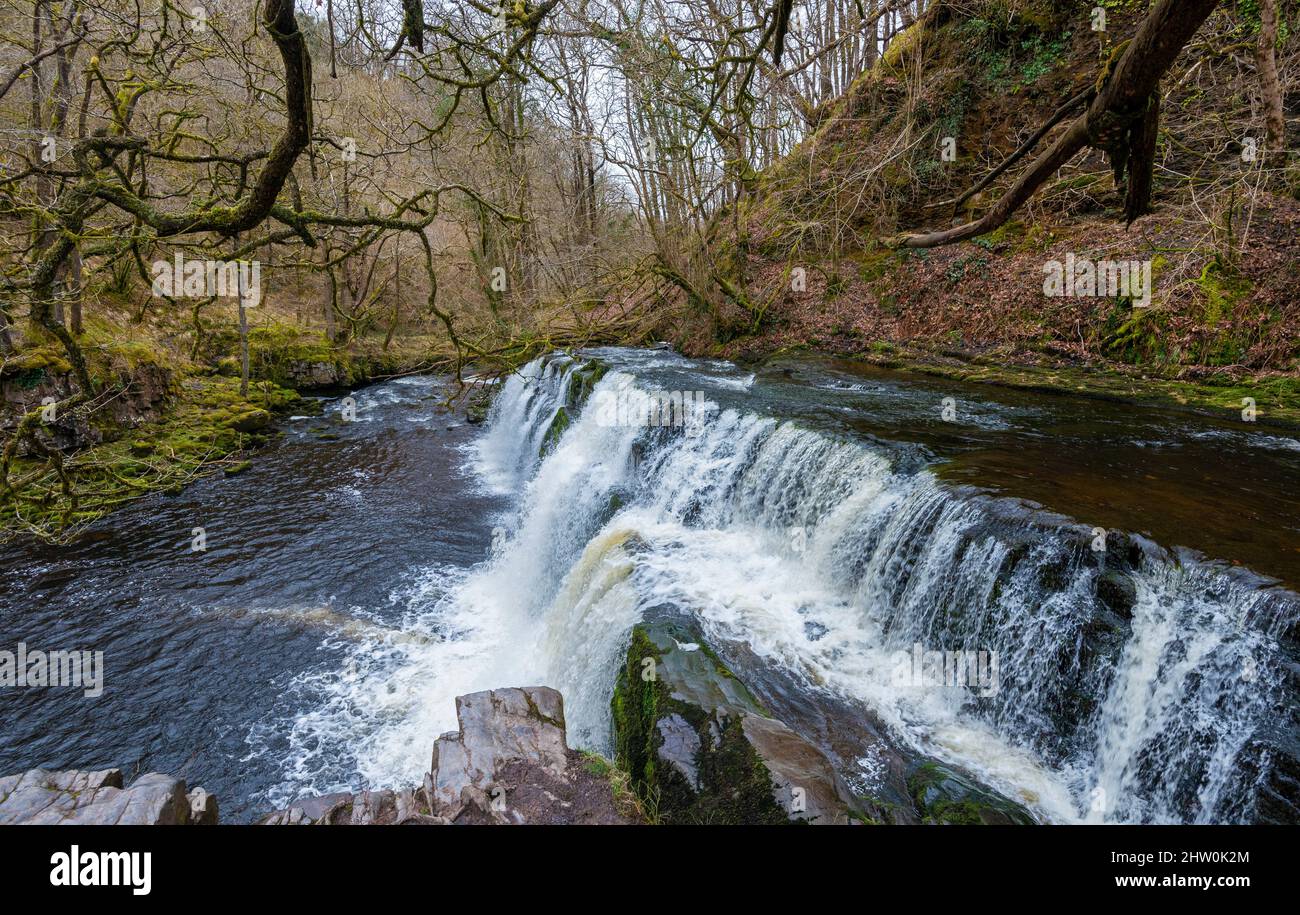 Waterfall along the River Mellte in the Brecon Beacons National Park in South Wales Stock Photo