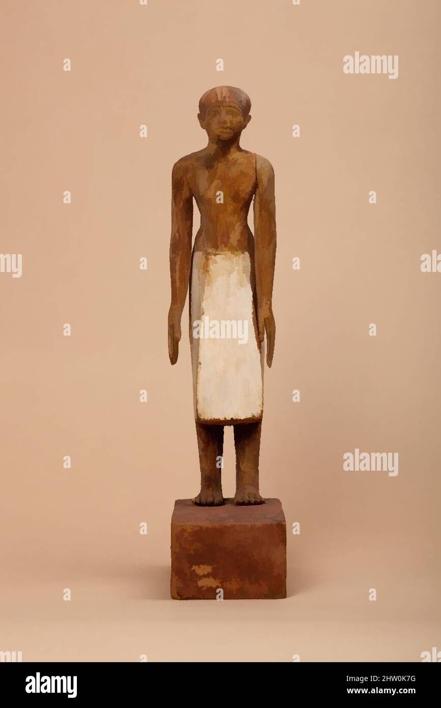Art inspired by Statuette of Senbi, Middle Kingdom, Dynasty 12, ca. 1981–1802 B.C., From Egypt, Middle Egypt, Meir, Khashaba excavations, 1910–11, Wood, paint, H. 30.1 cm (11 7/8 in, Classic works modernized by Artotop with a splash of modernity. Shapes, color and value, eye-catching visual impact on art. Emotions through freedom of artworks in a contemporary way. A timeless message pursuing a wildly creative new direction. Artists turning to the digital medium and creating the Artotop NFT Stock Photo