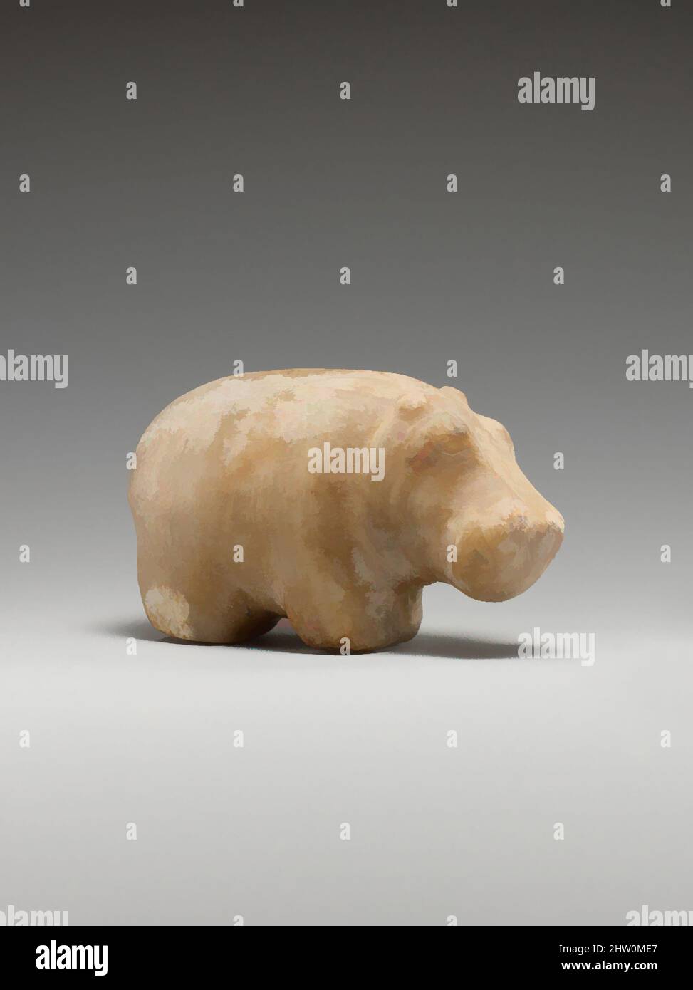 Art inspired by Hippopotamus, Early Dynastic Period, ca. 3100–2649 B.C., From Egypt, Northern Upper Egypt, Abydos, Osiris Temple, Chamber M89, Egypt Exploration Fund excavations, 1902–03, Travertine (Egyptian alabaster), L. 8.8 cm (3 7/16 in.); H. 5.3 cm (2 1/16 in, Classic works modernized by Artotop with a splash of modernity. Shapes, color and value, eye-catching visual impact on art. Emotions through freedom of artworks in a contemporary way. A timeless message pursuing a wildly creative new direction. Artists turning to the digital medium and creating the Artotop NFT Stock Photo