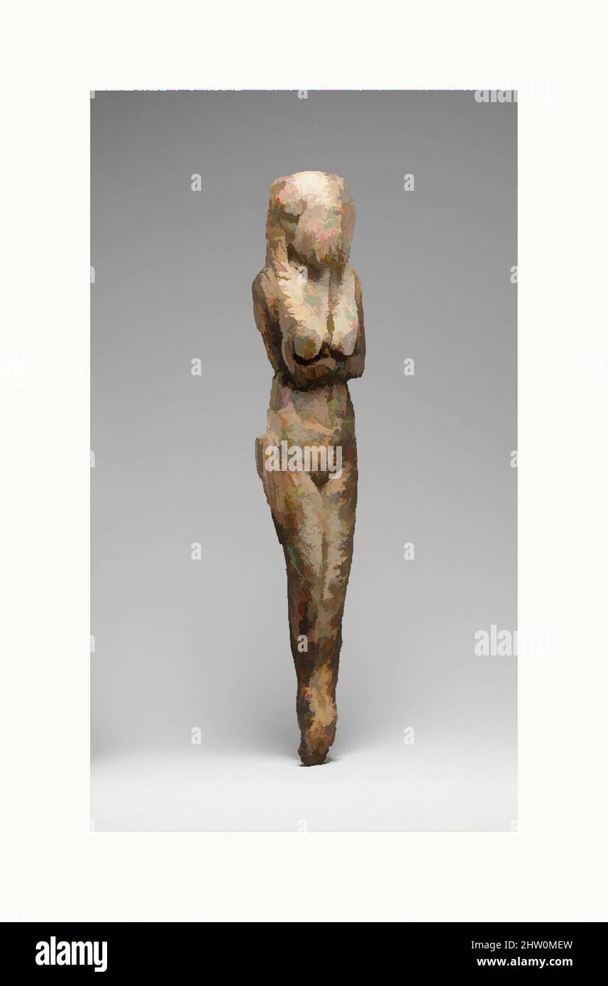 Art inspired by Statuette of a Standing Woman, Early Dynastic, Probably Dynasty 1, ca. 3100–2900 B.C., From Egypt, Northern Upper Egypt, Abydos, Osiris temple, Ivory, H. 25.2 x W. 5.1 x D. 3.6 cm (9 15/16 x 2 x 1 7/16 in, Classic works modernized by Artotop with a splash of modernity. Shapes, color and value, eye-catching visual impact on art. Emotions through freedom of artworks in a contemporary way. A timeless message pursuing a wildly creative new direction. Artists turning to the digital medium and creating the Artotop NFT Stock Photo