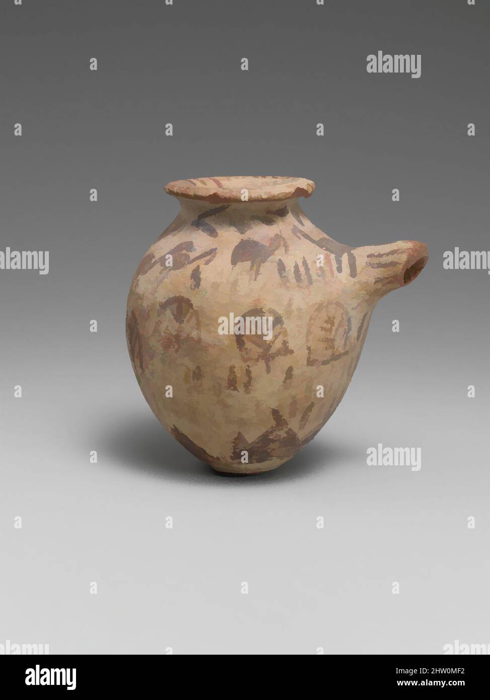 Art inspired by Spouted vessel in decorated ware, Predynastic, Naqada II, ca. 3500 B.C., From Egypt, Pottery, paint, H. 8 × Diam. 8.2 cm (3 1/8 × 3 1/4 in, Classic works modernized by Artotop with a splash of modernity. Shapes, color and value, eye-catching visual impact on art. Emotions through freedom of artworks in a contemporary way. A timeless message pursuing a wildly creative new direction. Artists turning to the digital medium and creating the Artotop NFT Stock Photo