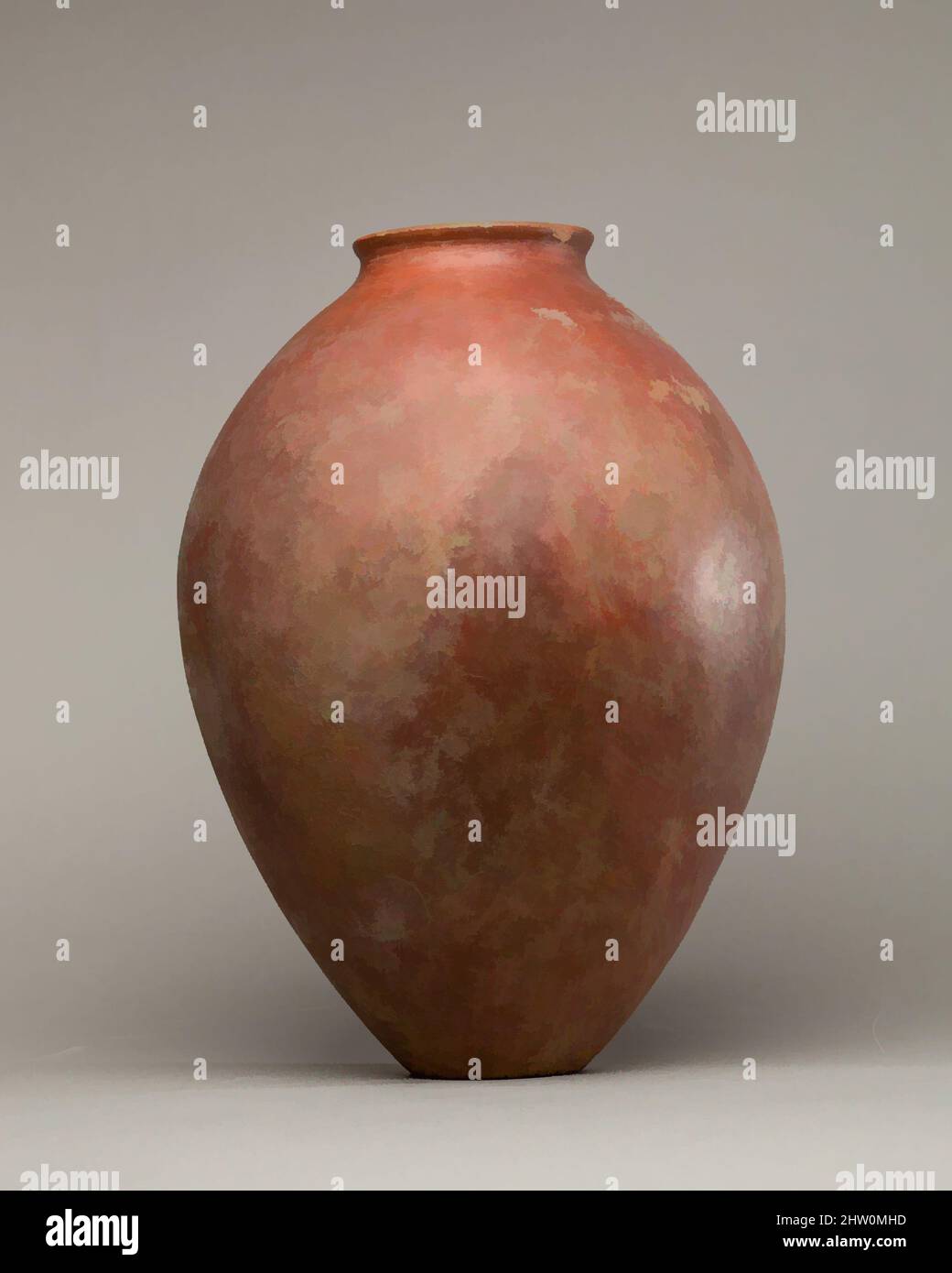 Art inspired by Red polished ware jar, Predynastic Period, ca. 3850–2960 B.C., From Egypt, Northern Upper Egypt, Abadiya, Cemetery B, Tomb B32, EEF excavations 1898–99, Pottery, 14 9/16 in. (37 cm, Classic works modernized by Artotop with a splash of modernity. Shapes, color and value, eye-catching visual impact on art. Emotions through freedom of artworks in a contemporary way. A timeless message pursuing a wildly creative new direction. Artists turning to the digital medium and creating the Artotop NFT Stock Photo