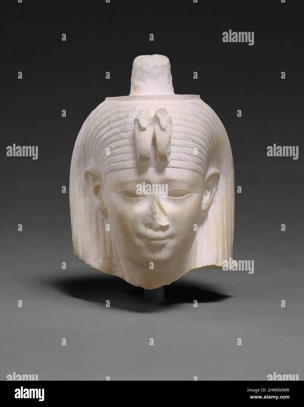 Art inspired by Head Attributed to Arsinoe II, Ptolemaic Period, 278–270 B.C., From Egypt, Memphite Region, Abu Rawash, IFAO excavations 1922-1923, Limestone (Indurated), H. 12 cm (4 3/4 in); W. 9 cm (3 9/16 in); D. 9 cm (3 9/16 in), This small head was created in the early part of the, Classic works modernized by Artotop with a splash of modernity. Shapes, color and value, eye-catching visual impact on art. Emotions through freedom of artworks in a contemporary way. A timeless message pursuing a wildly creative new direction. Artists turning to the digital medium and creating the Artotop NFT Stock Photo