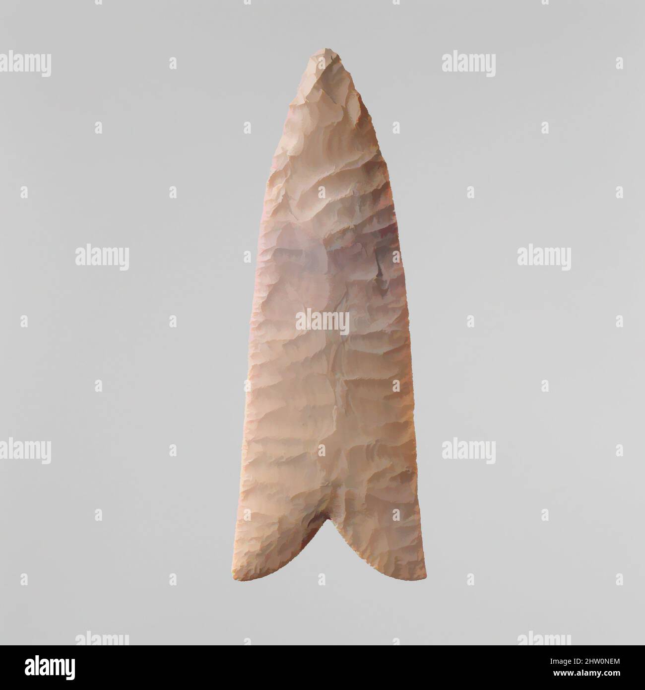 Art inspired by Flint Blade, Predynastic, Naqada II, ca. 3650–3300 B.C., From Egypt, Flint, L. 5.8 x 0.8 x 15.7 cm (2 5/16 x 5/16 x 6 3/16 in.), Blades such as this one were included in burials throughout the Predynastic Period.The cutting edge is the V-shaped notch. Although the, Classic works modernized by Artotop with a splash of modernity. Shapes, color and value, eye-catching visual impact on art. Emotions through freedom of artworks in a contemporary way. A timeless message pursuing a wildly creative new direction. Artists turning to the digital medium and creating the Artotop NFT Stock Photo