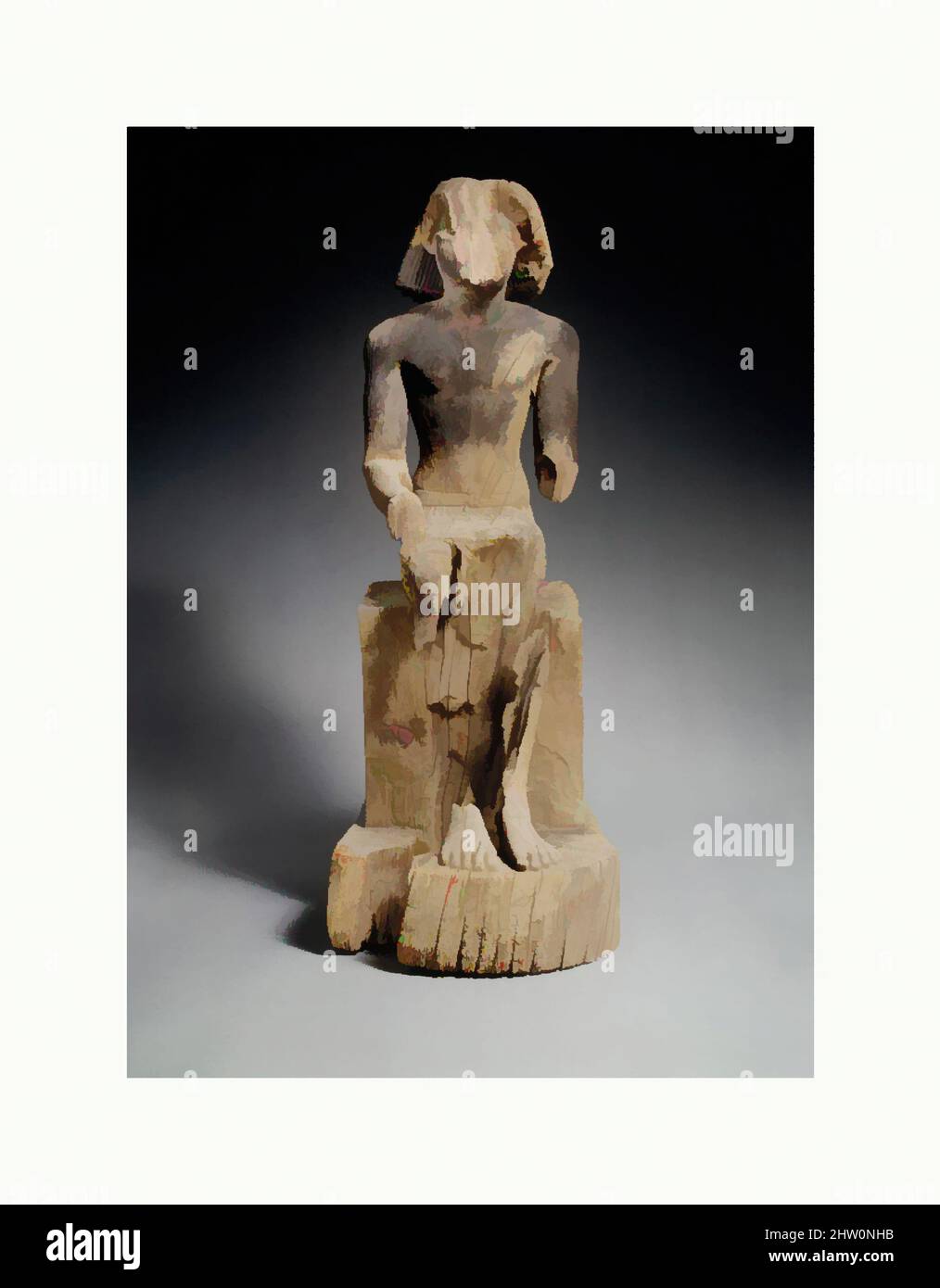 Art inspired by Sitting Statue of Kaemsenu (?), Old Kingdom, Dynasty 5, ca. 2420–2389 B.C., From Egypt, Memphite Region, Saqqara, Teti Pyramid Cemetery, NW, Kaemsenu tomb probably, Firth, Egyptian Antiquities Service, Wood, 66 cm (26 in, Classic works modernized by Artotop with a splash of modernity. Shapes, color and value, eye-catching visual impact on art. Emotions through freedom of artworks in a contemporary way. A timeless message pursuing a wildly creative new direction. Artists turning to the digital medium and creating the Artotop NFT Stock Photo
