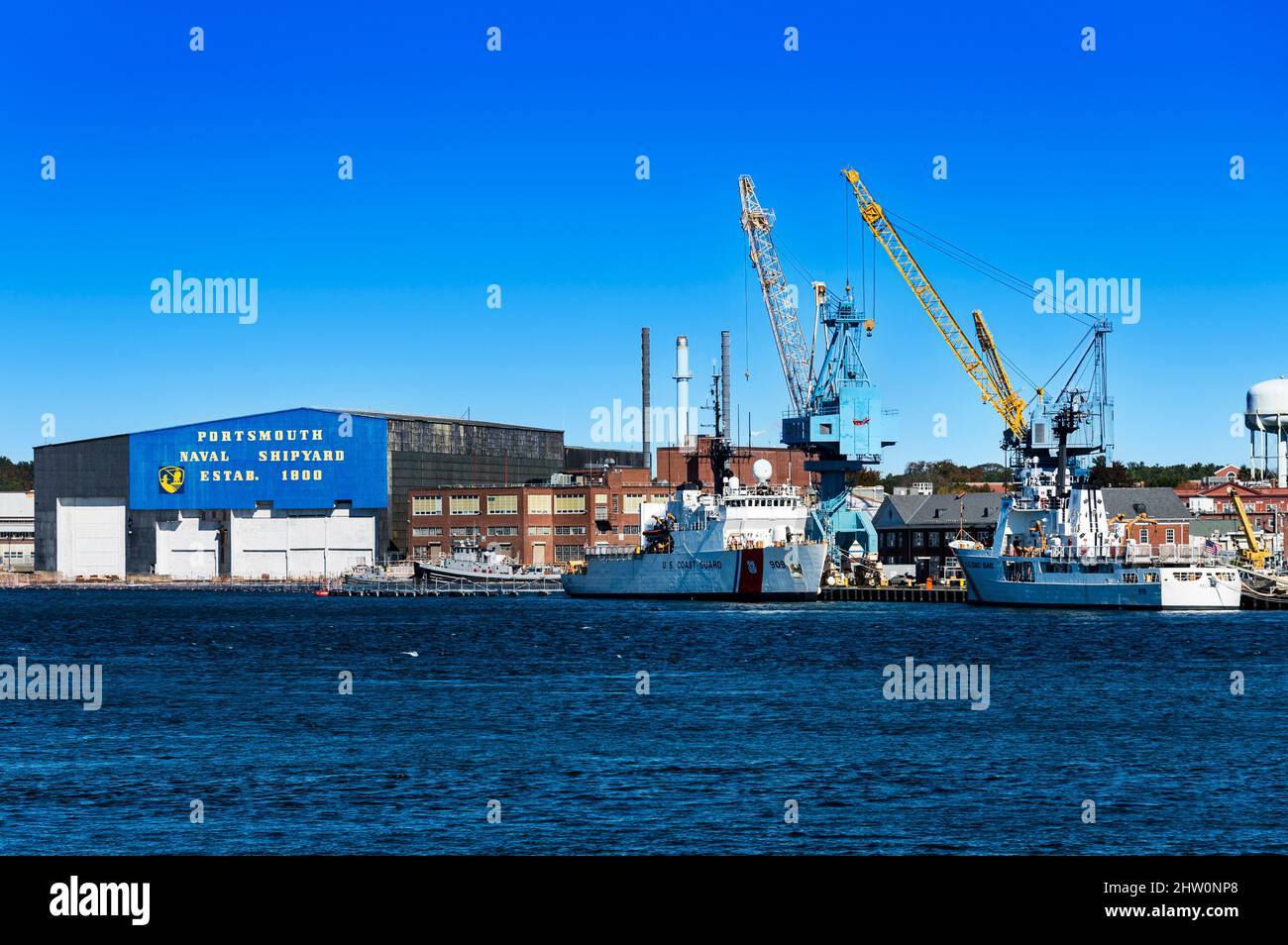 US Naval Shipyard at Portsmouth, New Hampsahire, USA. Stock Photo